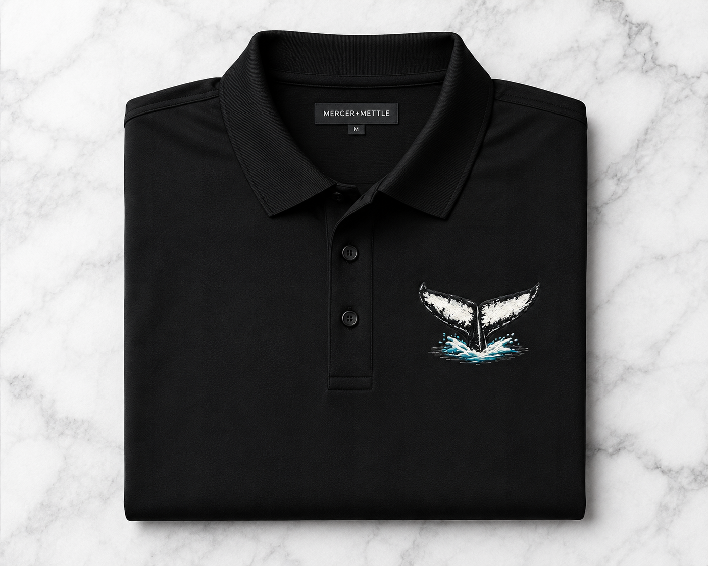 Whale Tail Embroidered Polo Shirt | Premium Ocean Wildlife Performance Golf Polo | Coastal Nautical Whale Lover Gift.