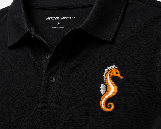 Embroidered Seahorse Polo Shirt Premium Coastal Ocean Polo, Orange Seahorse Marine Life Shirt, Florida Beach & Boating Gift.