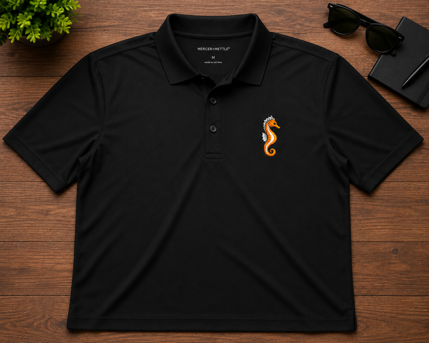 Embroidered Seahorse Polo Shirt Premium Coastal Ocean Polo, Orange Seahorse Marine Life Shirt, Florida Beach & Boating Gift.