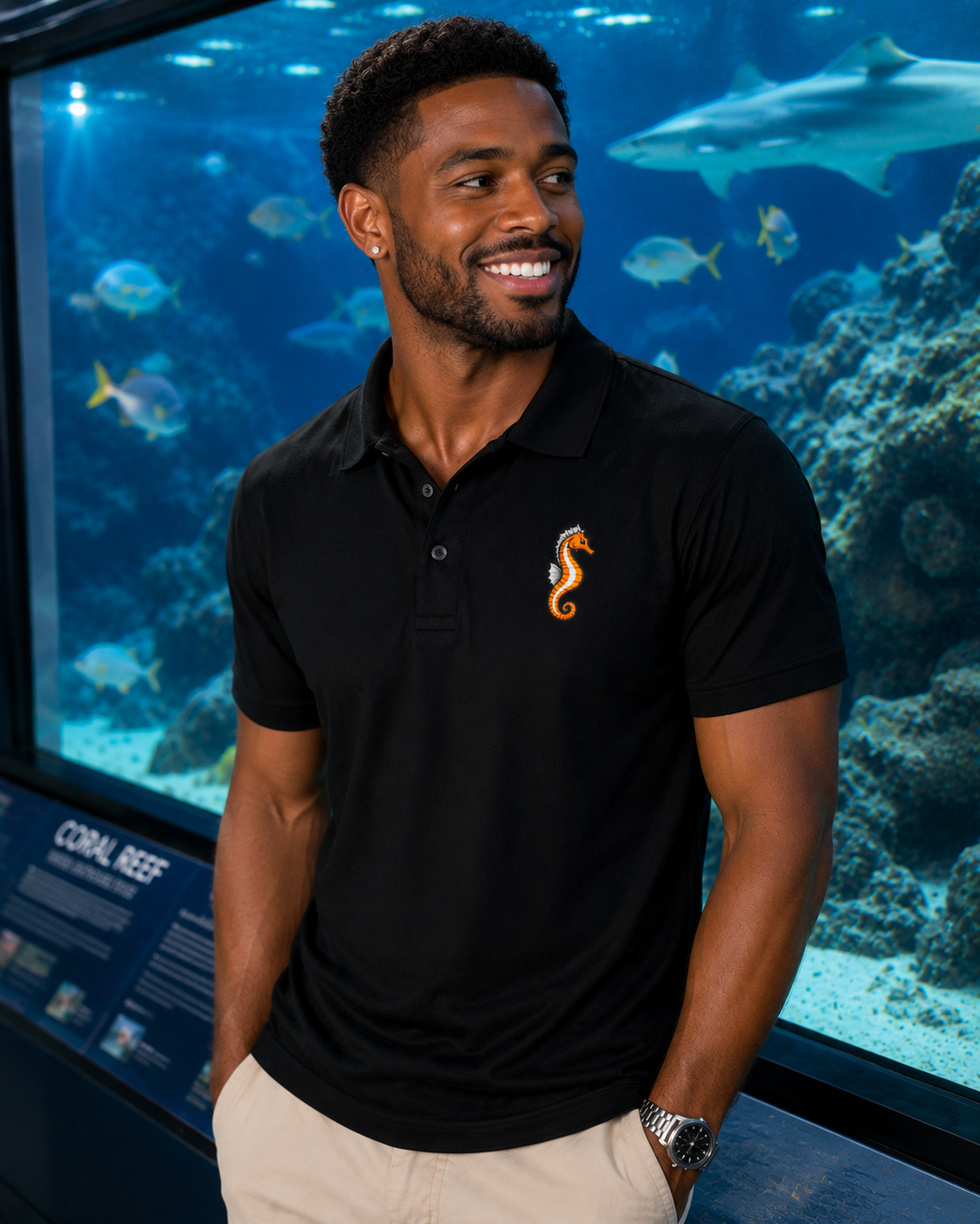 Embroidered Seahorse Polo Shirt Premium Coastal Ocean Polo, Orange Seahorse Marine Life Shirt, Florida Beach & Boating Gift.