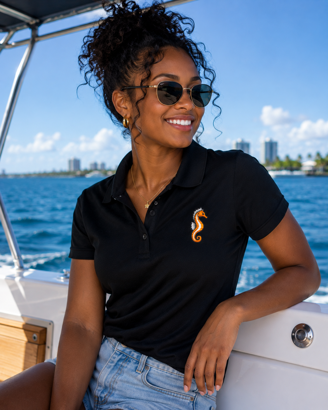 Embroidered Seahorse Polo Shirt Premium Coastal Ocean Polo, Orange Seahorse Marine Life Shirt, Florida Beach & Boating Gift.