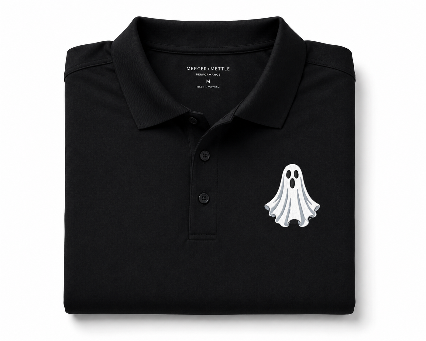 Embroidered Halloween Ghost Polo Shirt, Spooky Ghost Polo, Premium Halloween Polo, Mercer + Mettle Performance Polo, Halloween Golf Shirt.