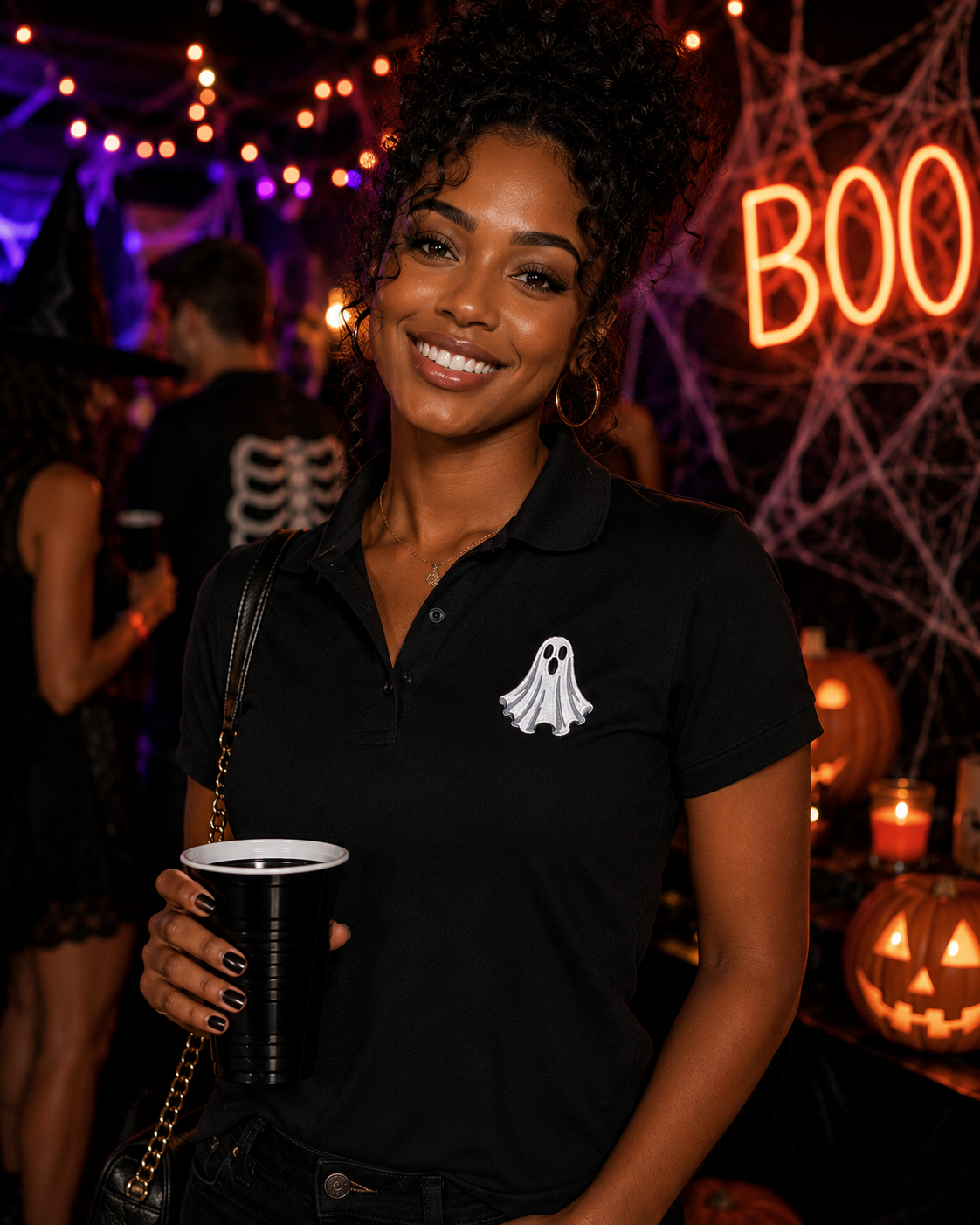 Embroidered Halloween Ghost Polo Shirt, Spooky Ghost Polo, Premium Halloween Polo, Mercer + Mettle Performance Polo, Halloween Golf Shirt.