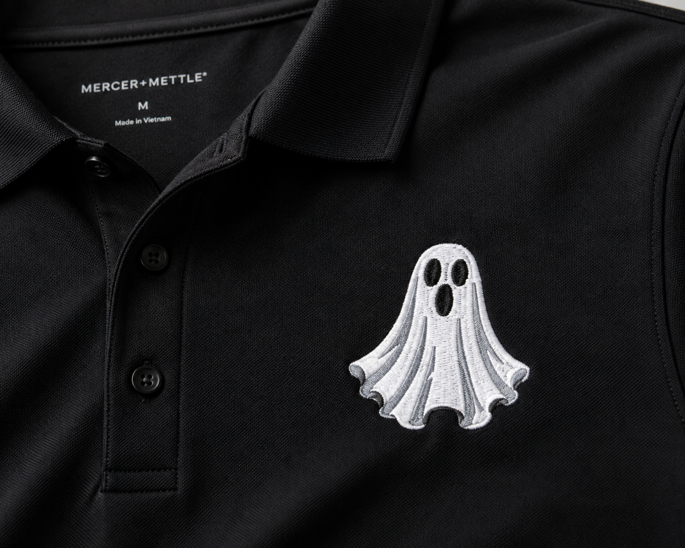 Embroidered Halloween Ghost Polo Shirt, Spooky Ghost Polo, Premium Halloween Polo, Mercer + Mettle Performance Polo, Halloween Golf Shirt.