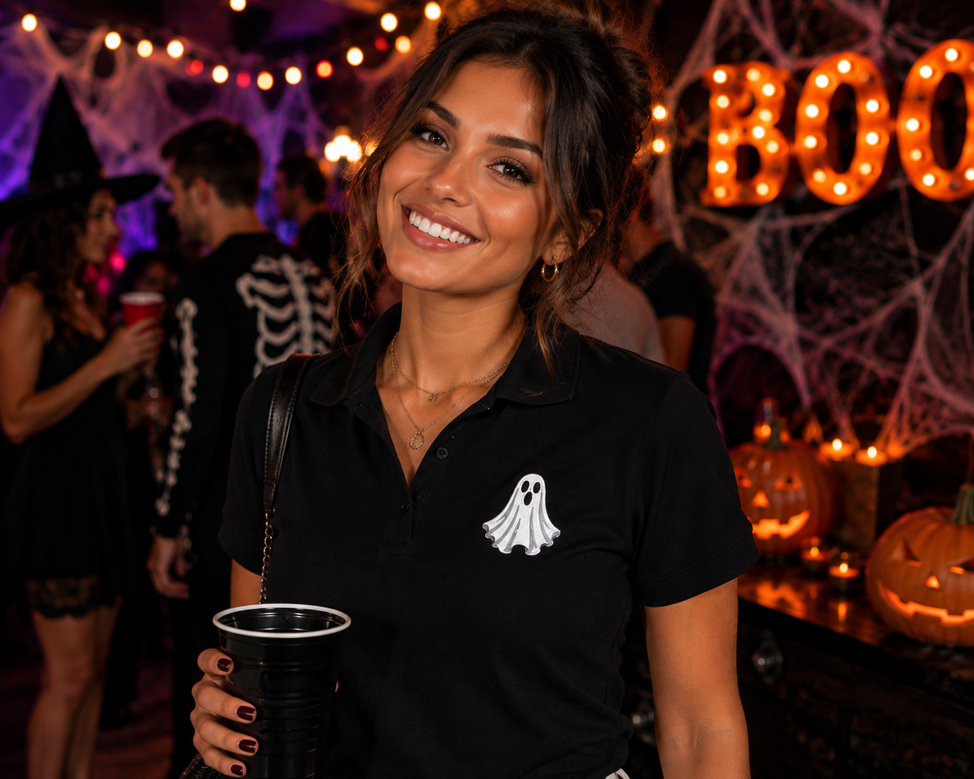 Embroidered Halloween Ghost Polo Shirt, Spooky Ghost Polo, Premium Halloween Polo, Mercer + Mettle Performance Polo, Halloween Golf Shirt.