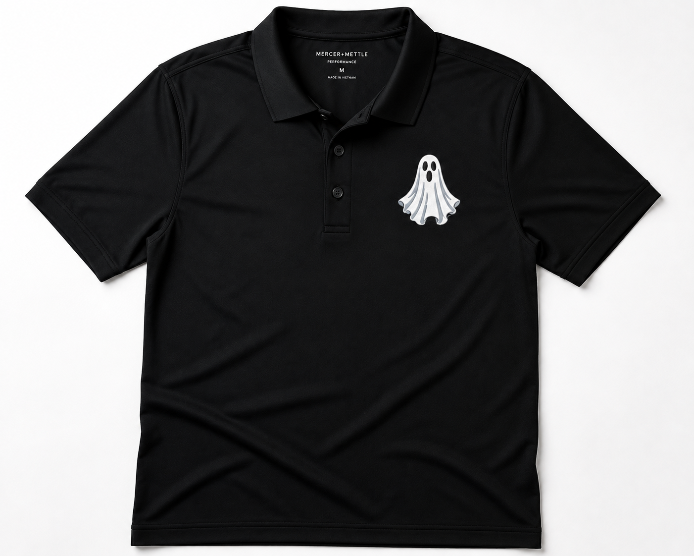 Embroidered Halloween Ghost Polo Shirt, Spooky Ghost Polo, Premium Halloween Polo, Mercer + Mettle Performance Polo, Halloween Golf Shirt.