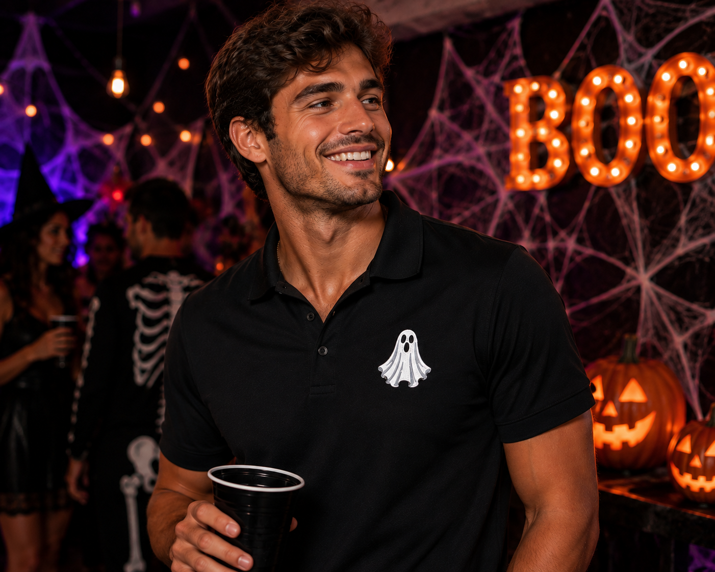 Embroidered Halloween Ghost Polo Shirt, Spooky Ghost Polo, Premium Halloween Polo, Mercer + Mettle Performance Polo, Halloween Golf Shirt.