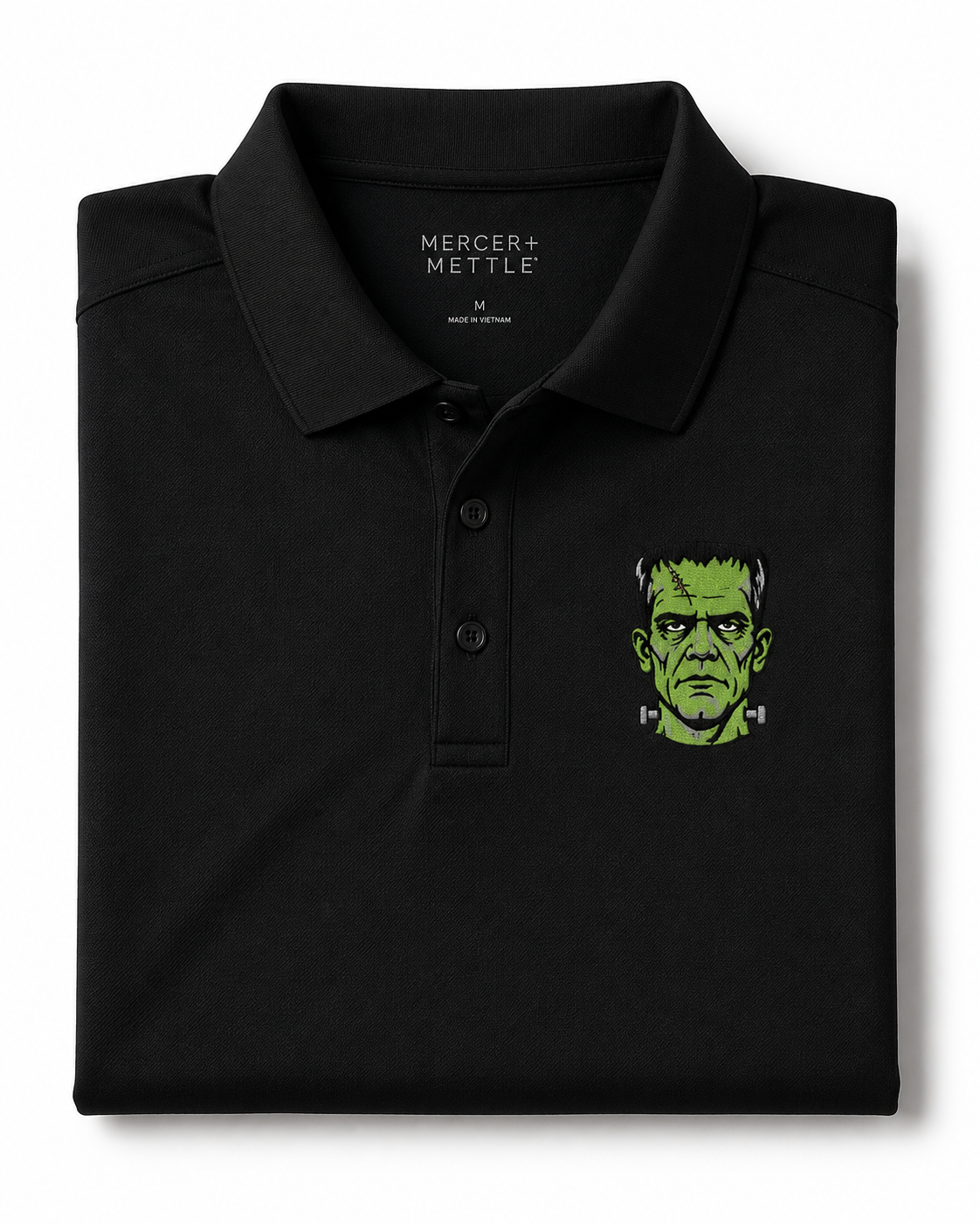 Embroidered Green Monster Halloween Polo Shirt, Vintage Spooky Monster Polo, Premium Halloween Golf Shirt, Halloween Performance Polo.