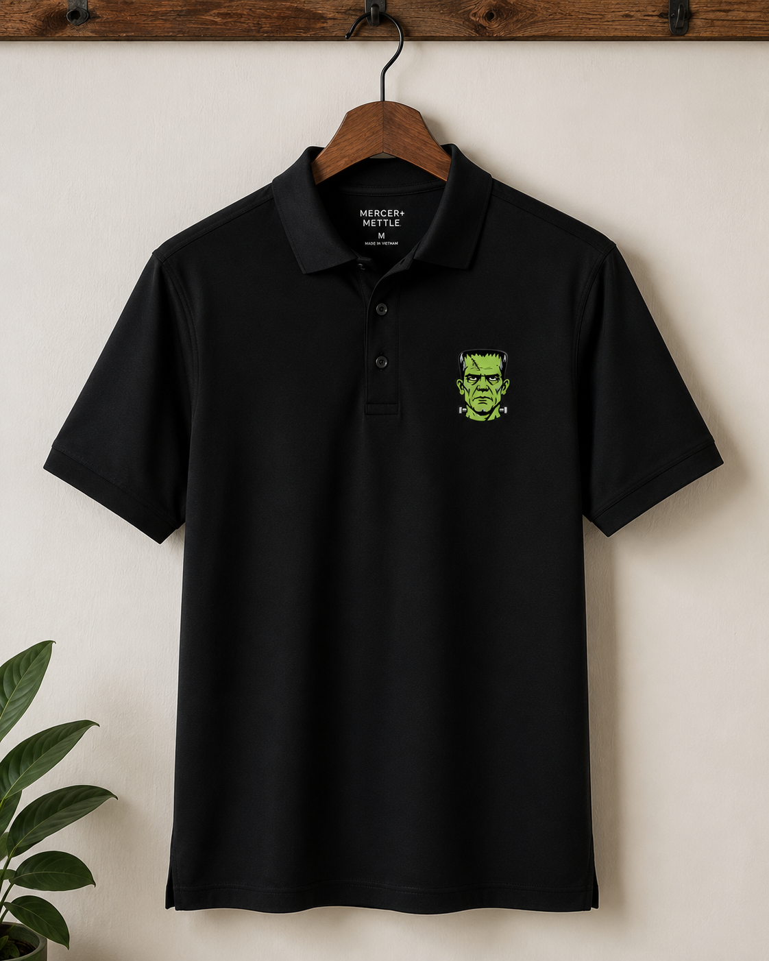 Embroidered Green Monster Halloween Polo Shirt, Vintage Spooky Monster Polo, Premium Halloween Golf Shirt, Halloween Performance Polo.