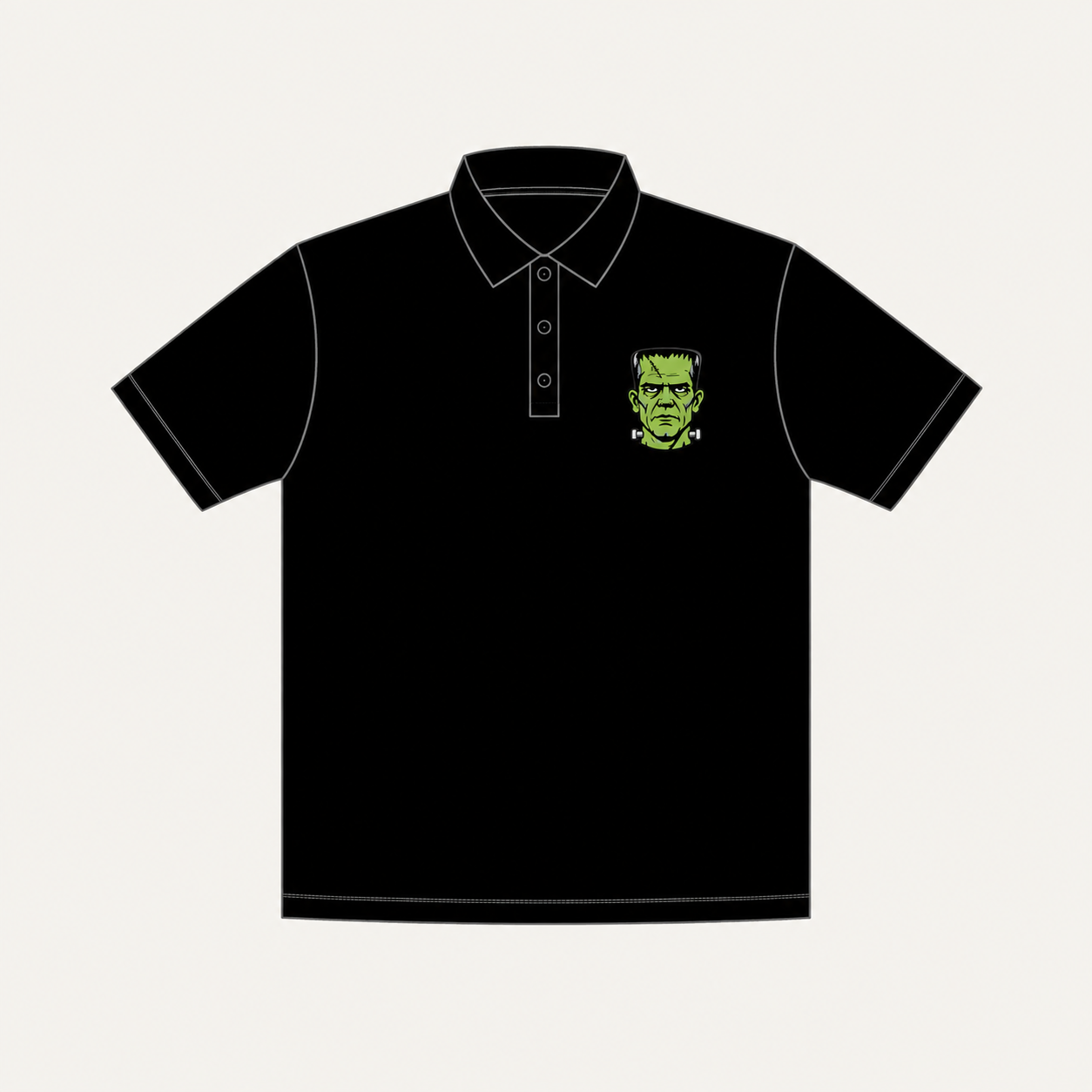 Embroidered Green Monster Halloween Polo Shirt, Vintage Spooky Monster Polo, Premium Halloween Golf Shirt, Halloween Performance Polo.