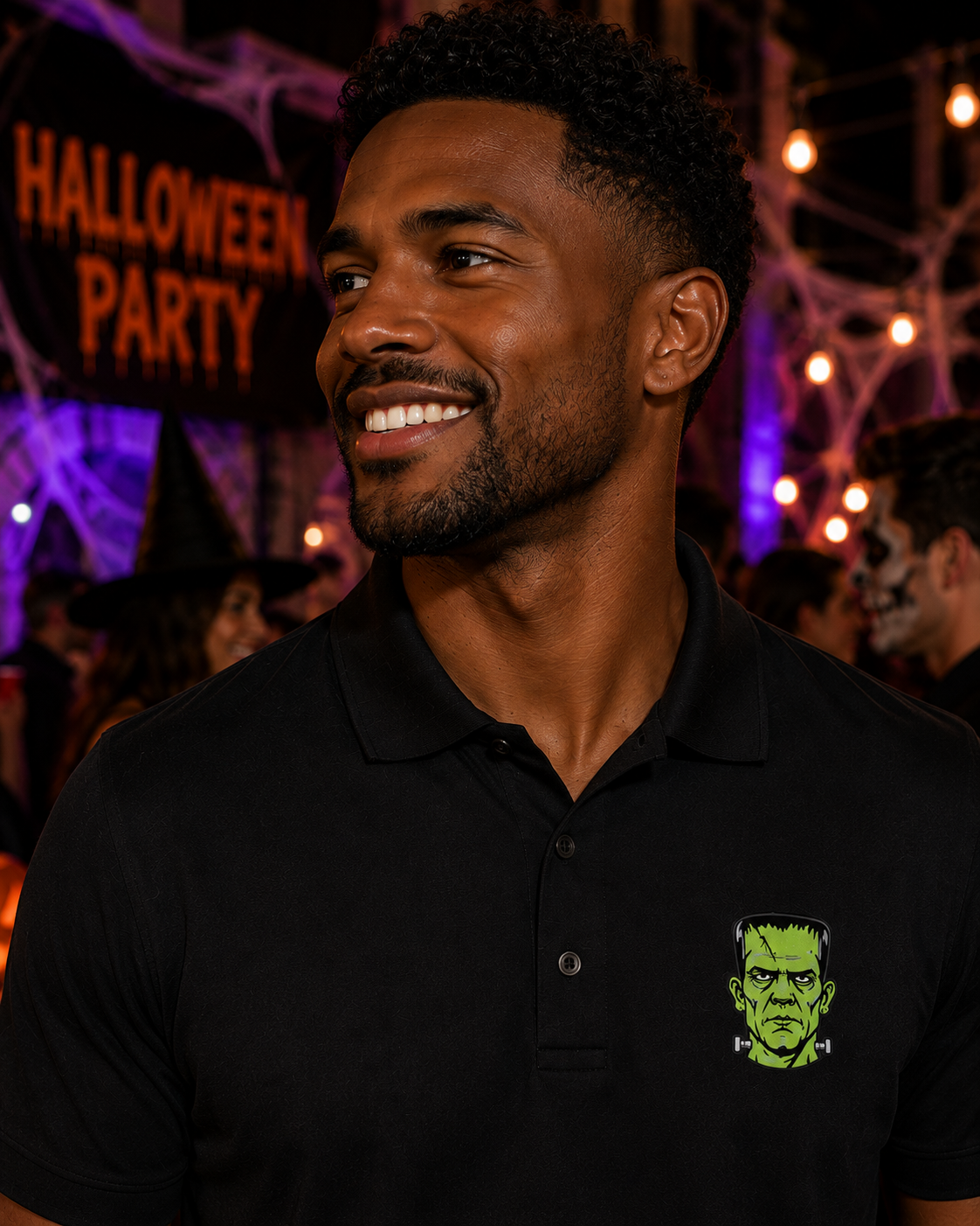 Embroidered Green Monster Halloween Polo Shirt, Vintage Spooky Monster Polo, Premium Halloween Golf Shirt, Halloween Performance Polo.