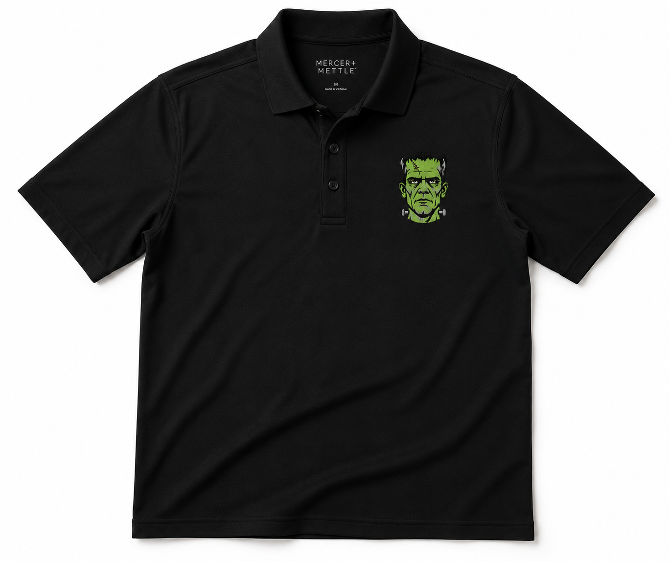Embroidered Green Monster Halloween Polo Shirt, Vintage Spooky Monster Polo, Premium Halloween Golf Shirt, Halloween Performance Polo.