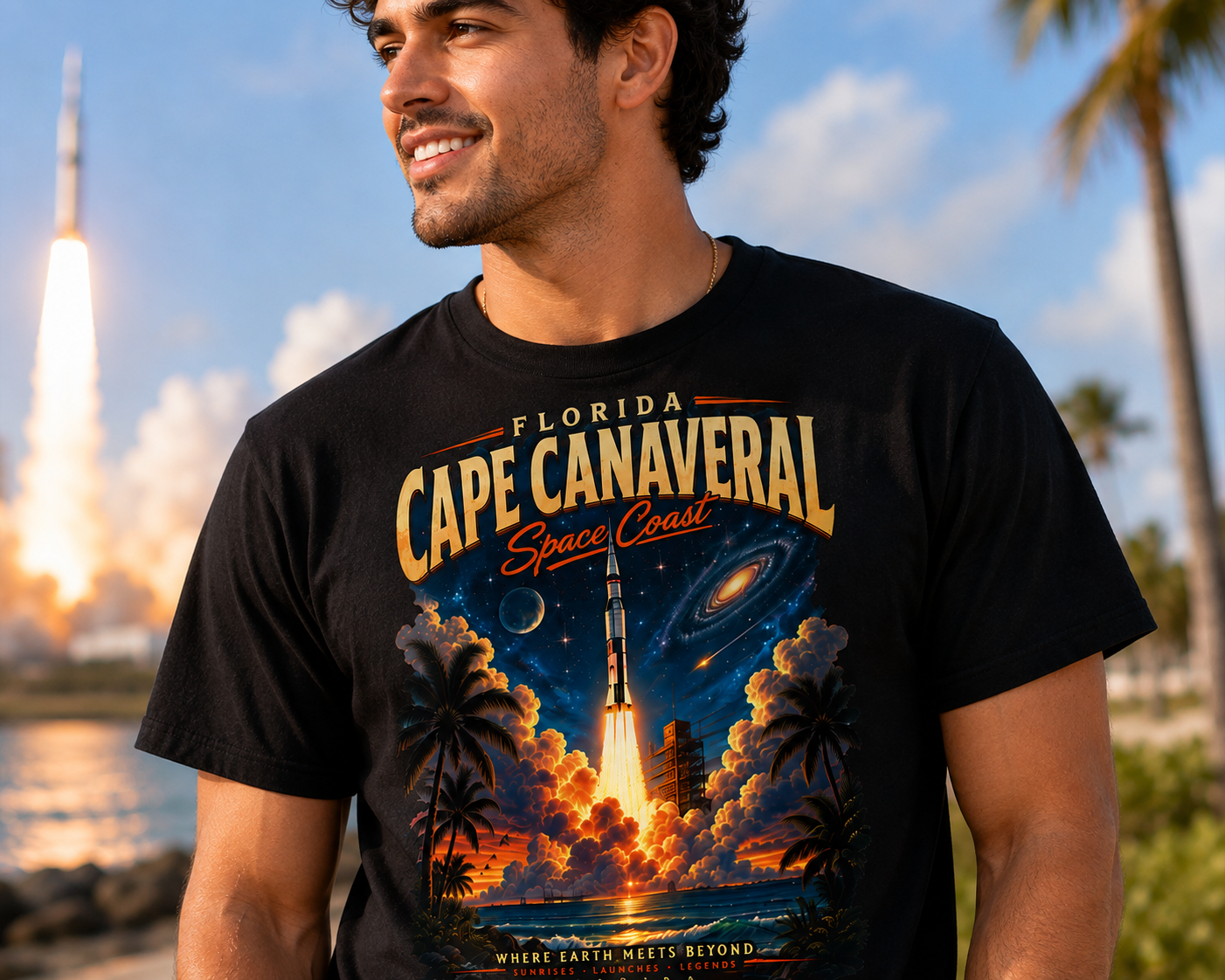 Cape Canaveral Florida Space Coast Rocket Launch Graphic T Shirt.