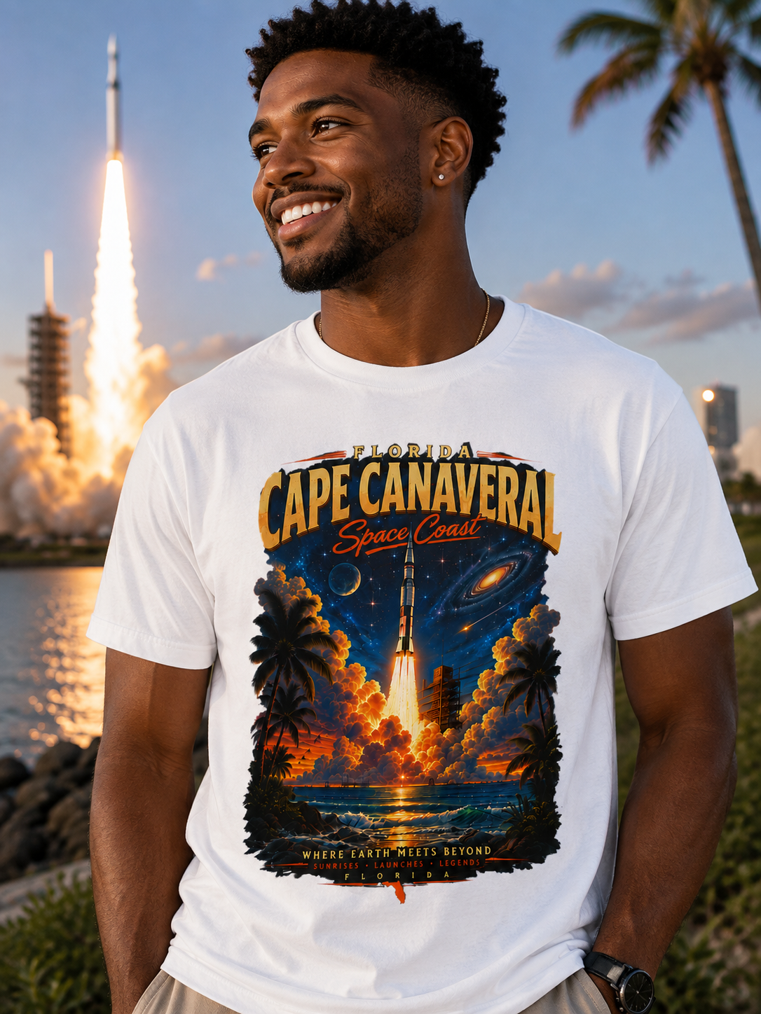 Cape Canaveral Florida Space Coast Rocket Launch Graphic T Shirt.