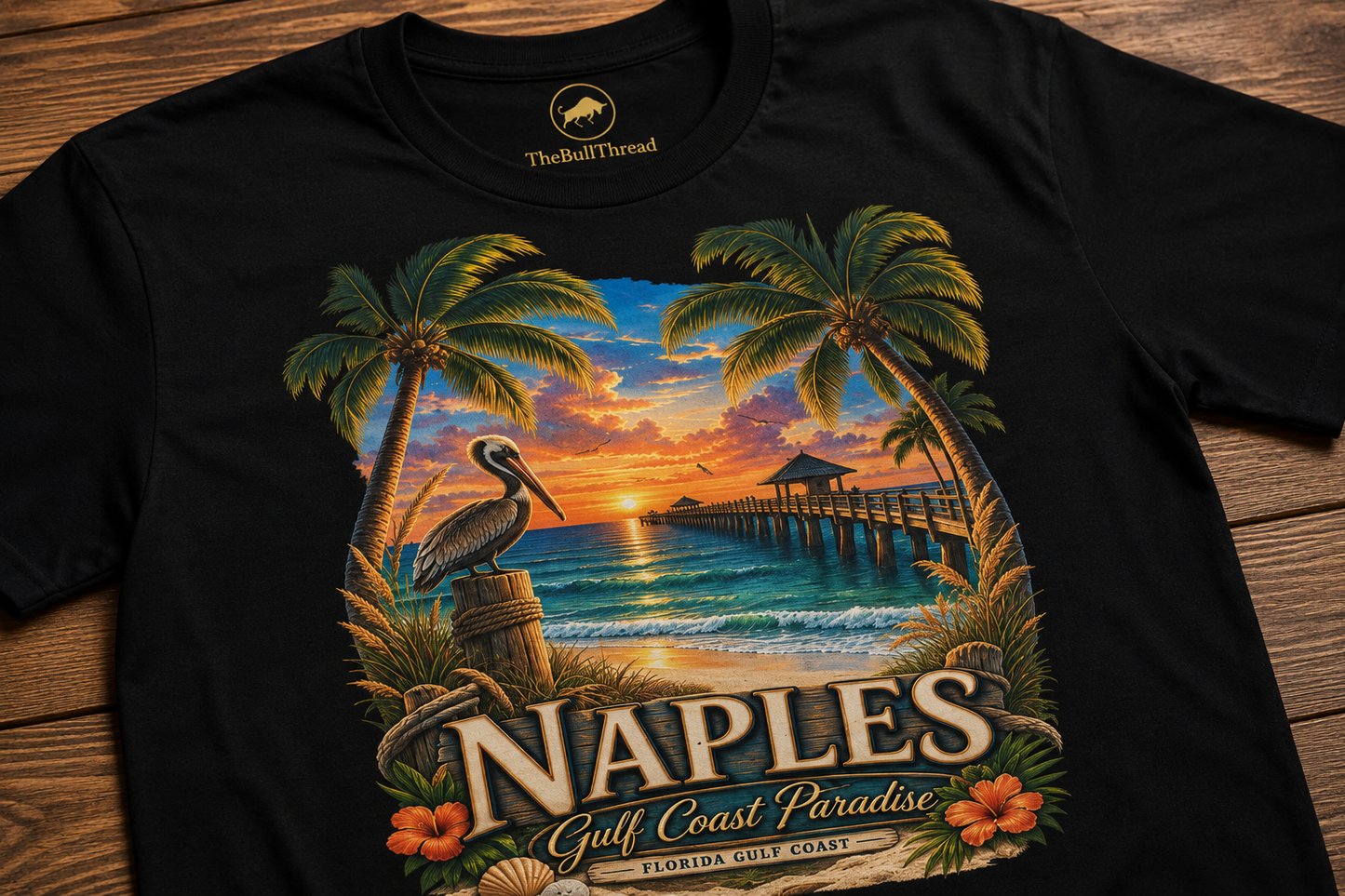 Naples Florida Gulf Coast Paradise Shirt Vintage Naples Pier Pelican Sunset Beach Graphic Tee Florida Vacation Souvenir.