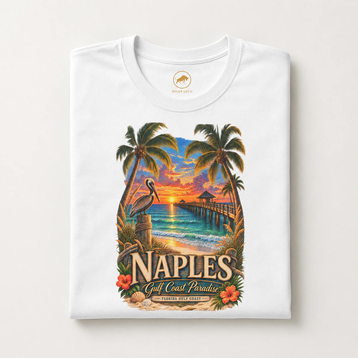 Naples Florida Gulf Coast Paradise Shirt Vintage Naples Pier Pelican Sunset Beach Graphic Tee Florida Vacation Souvenir.
