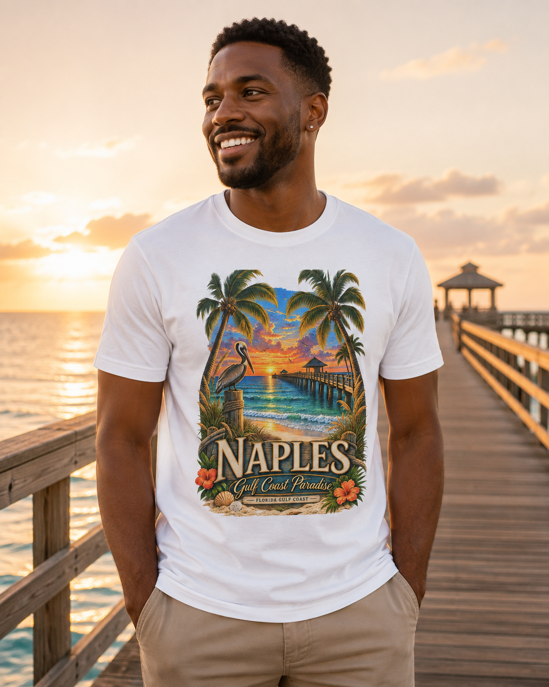Naples Florida Gulf Coast Paradise Shirt Vintage Naples Pier Pelican Sunset Beach Graphic Tee Florida Vacation Souvenir.