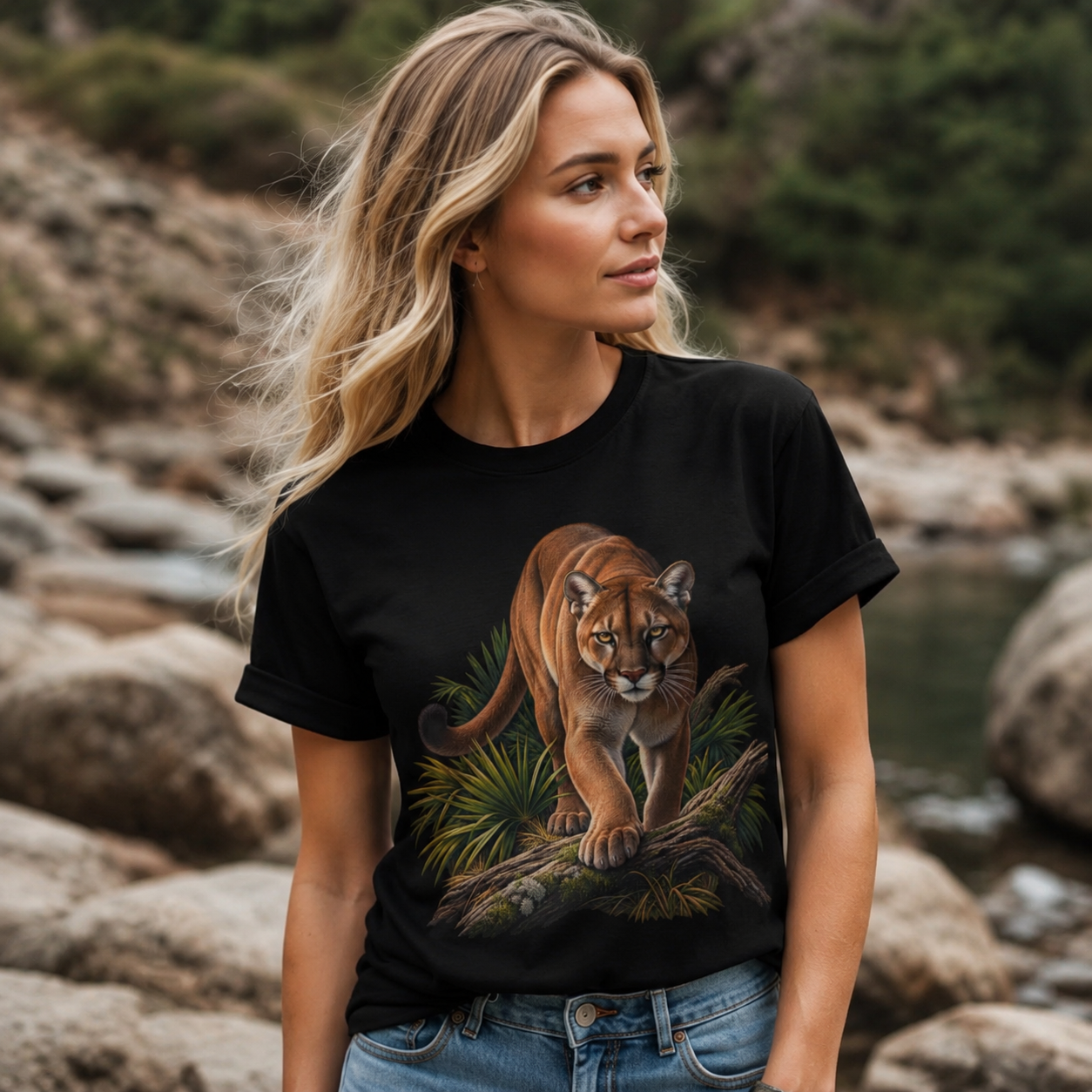 Florida Panther Wildlife Graphic T Shirt Realistic Big Cat Nature Tee Florida Wildlife Outdoor Animal Lover Shirt.