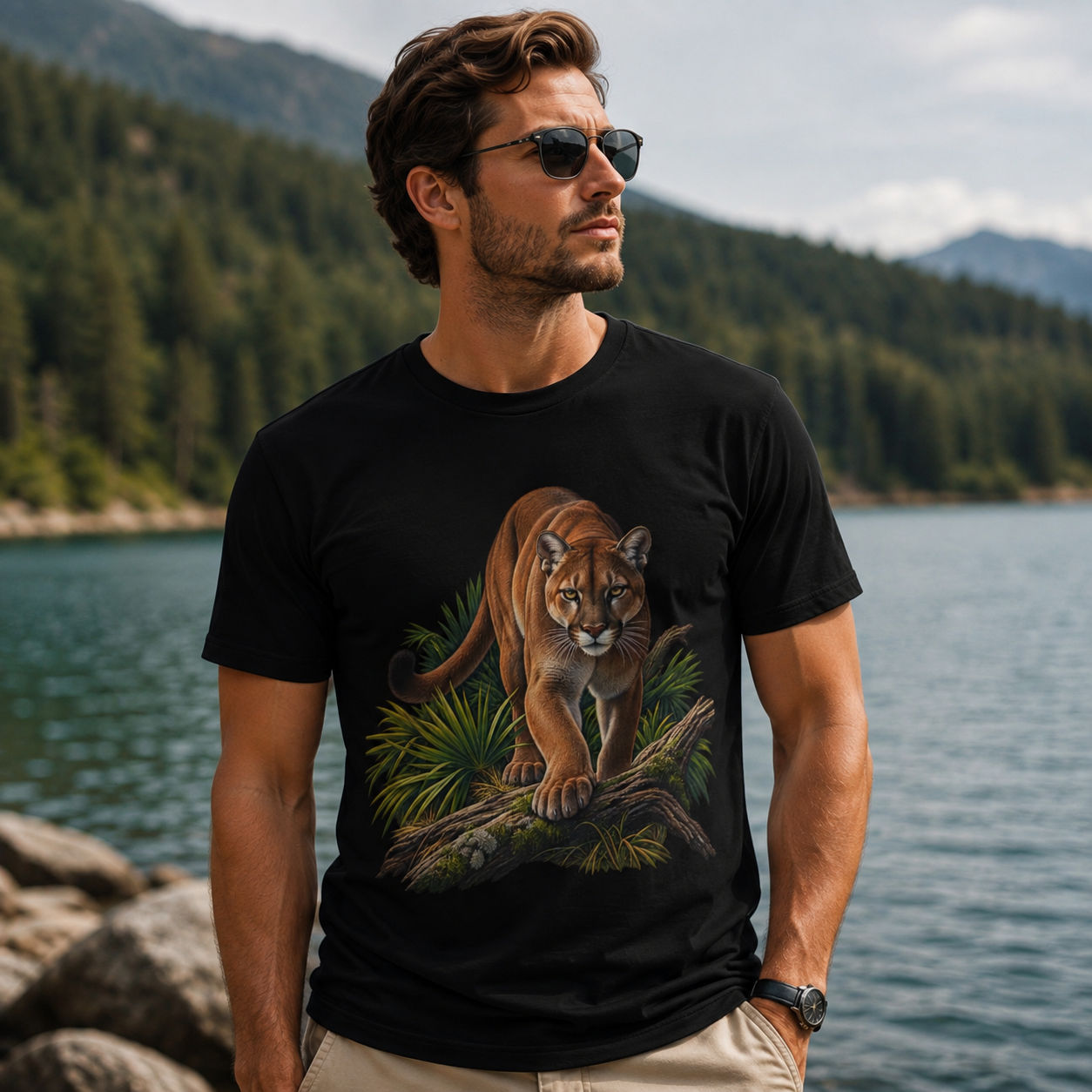 Florida Panther Wildlife Graphic T Shirt Realistic Big Cat Nature Tee Florida Wildlife Outdoor Animal Lover Shirt.