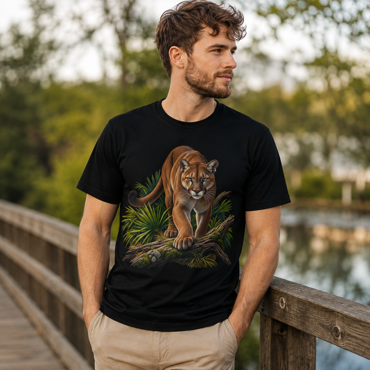Florida Panther Wildlife Graphic T Shirt Realistic Big Cat Nature Tee Florida Wildlife Outdoor Animal Lover Shirt.