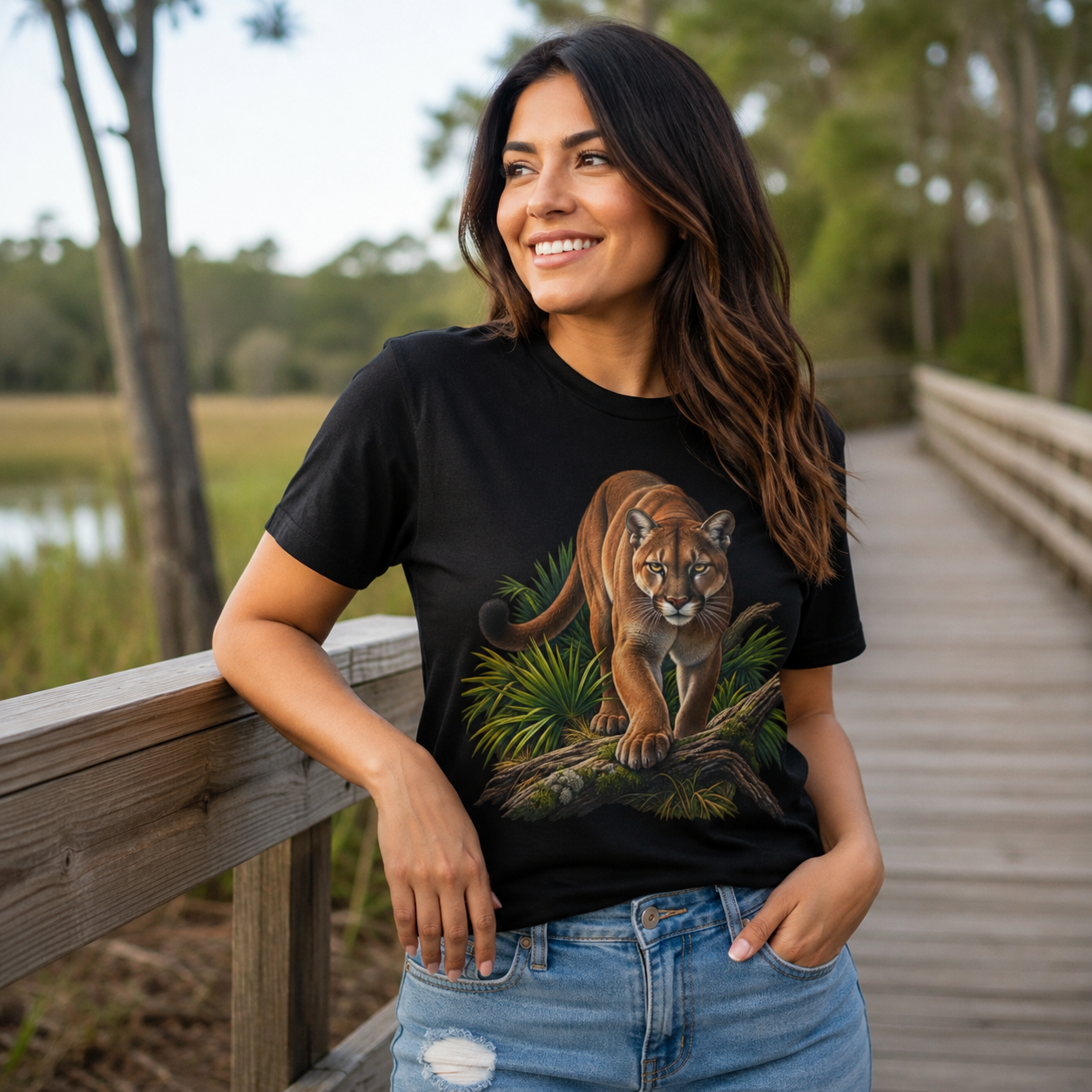 Florida Panther Wildlife Graphic T Shirt Realistic Big Cat Nature Tee Florida Wildlife Outdoor Animal Lover Shirt.