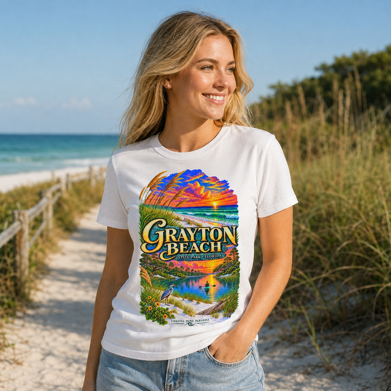 Grayton Beach State Park Shirt, Retro Florida Coastal Graphic Tee, Emerald Coast Vacation Souvenir.