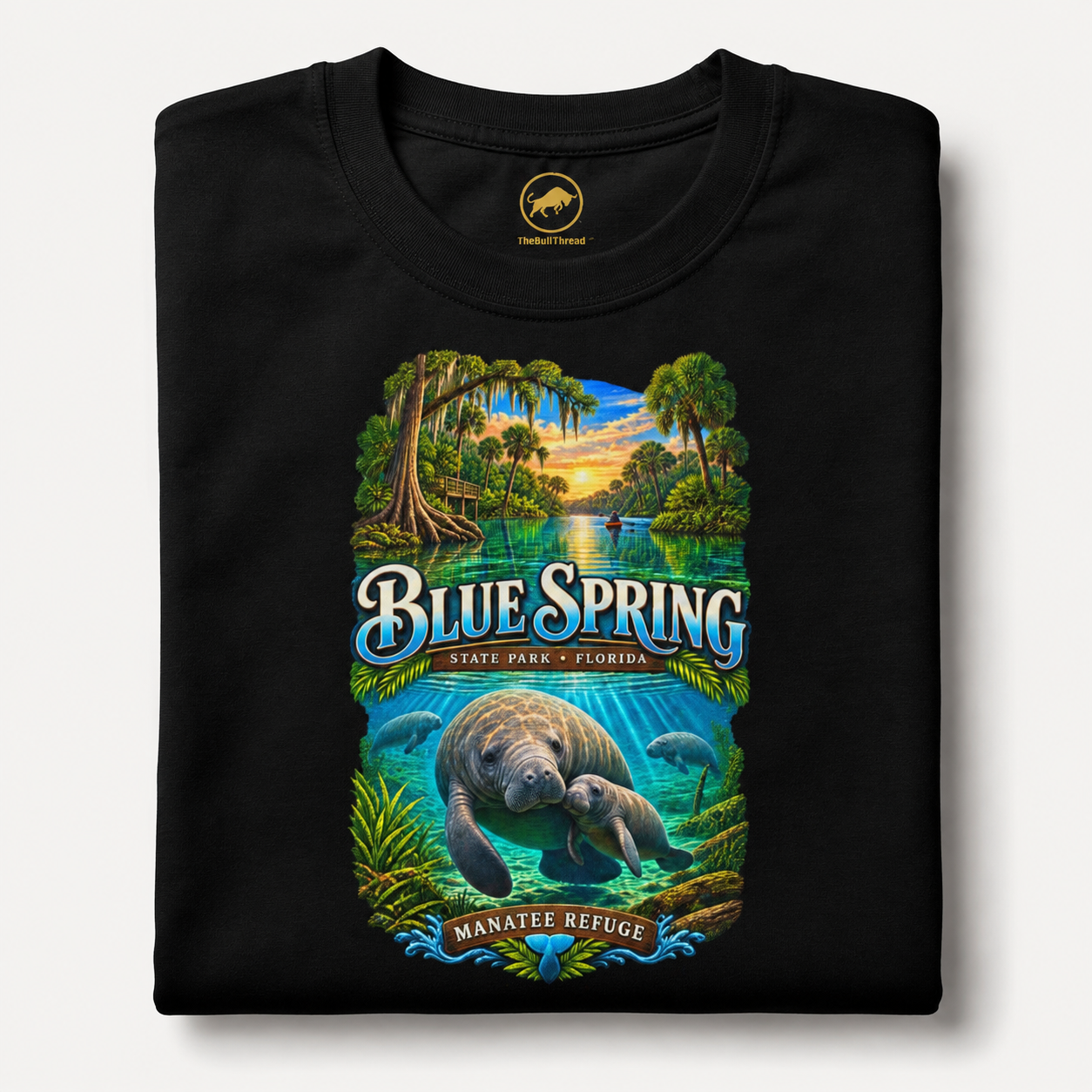 Blue Spring State Park Manatee T-Shirt, Heavyweight Retro Florida Springs Graphic.