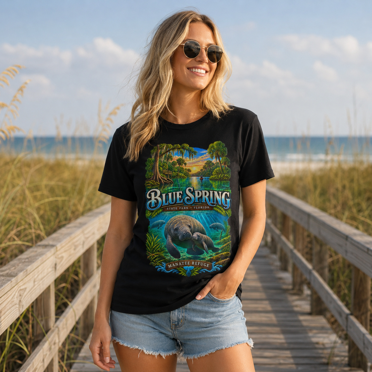 Blue Spring State Park Manatee T-Shirt, Heavyweight Retro Florida Springs Graphic.