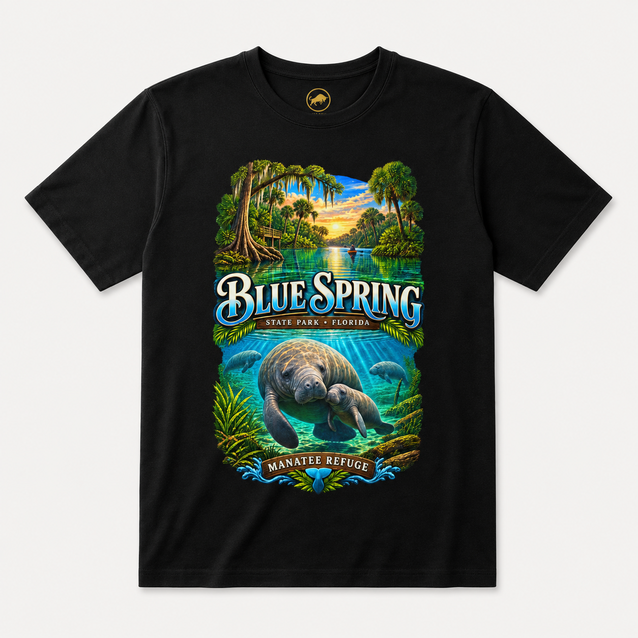 Blue Spring State Park Manatee T-Shirt, Heavyweight Retro Florida Springs Graphic.