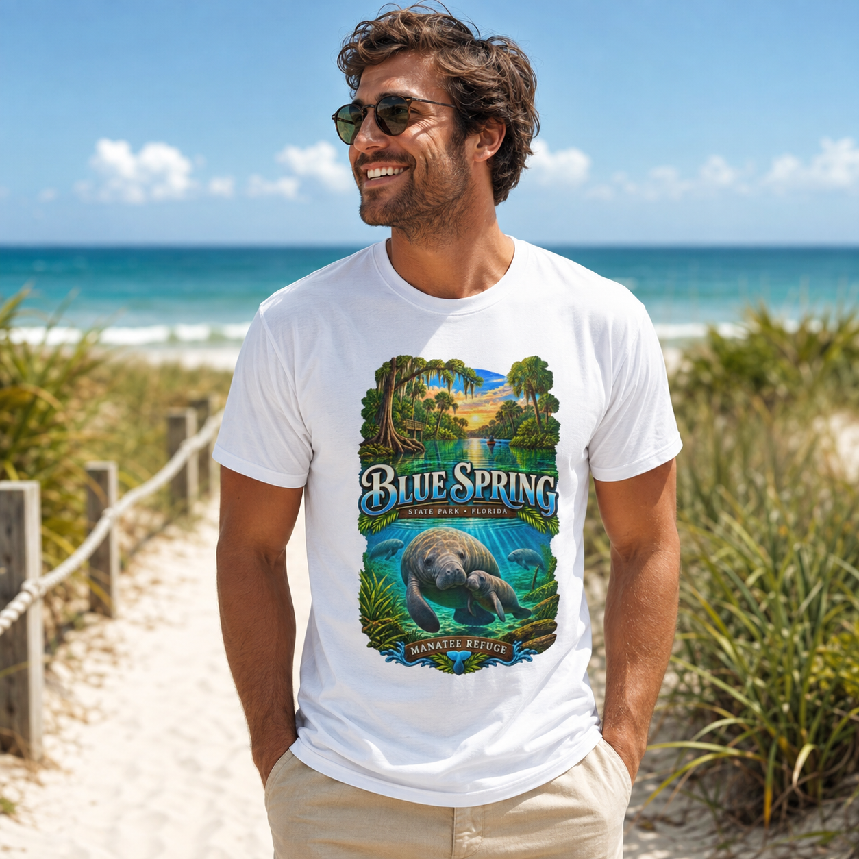Blue Spring State Park Manatee T-Shirt, Heavyweight Retro Florida Springs Graphic.