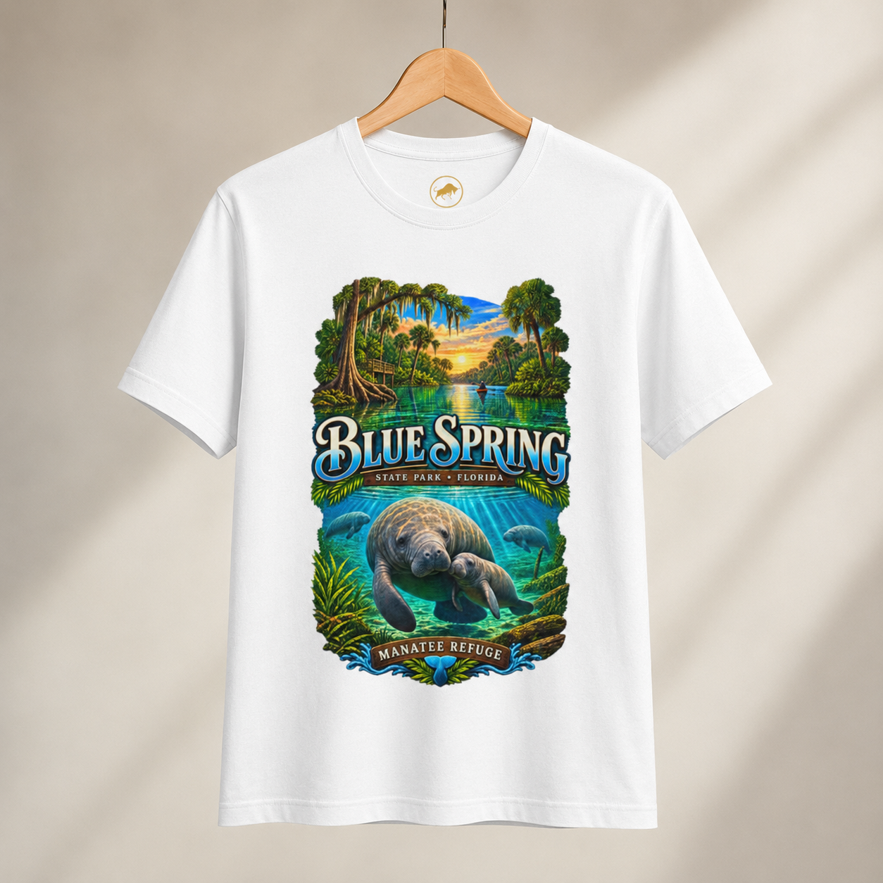Blue Spring State Park Manatee T-Shirt, Heavyweight Retro Florida Springs Graphic.