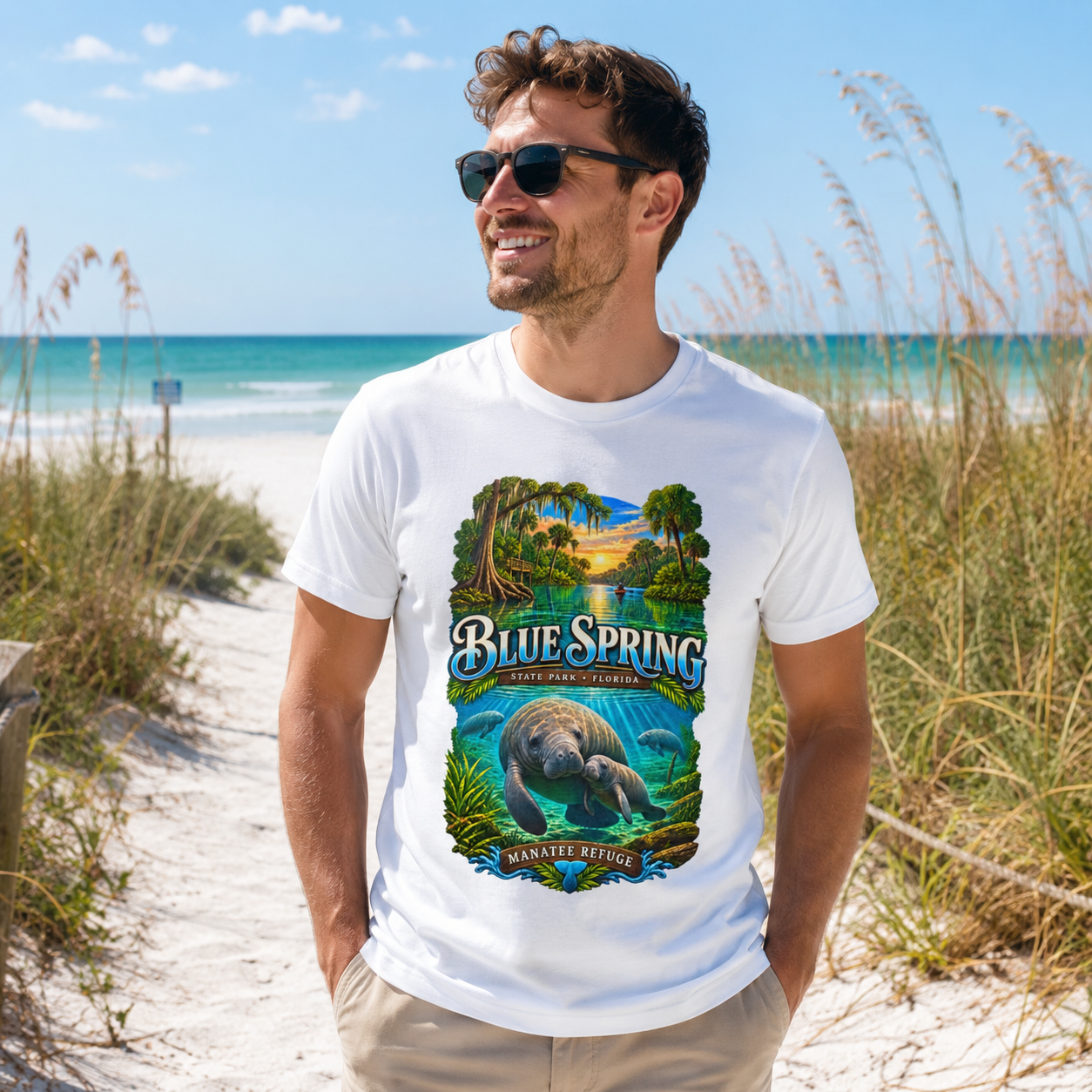Blue Spring State Park Manatee T-Shirt, Heavyweight Retro Florida Springs Graphic.