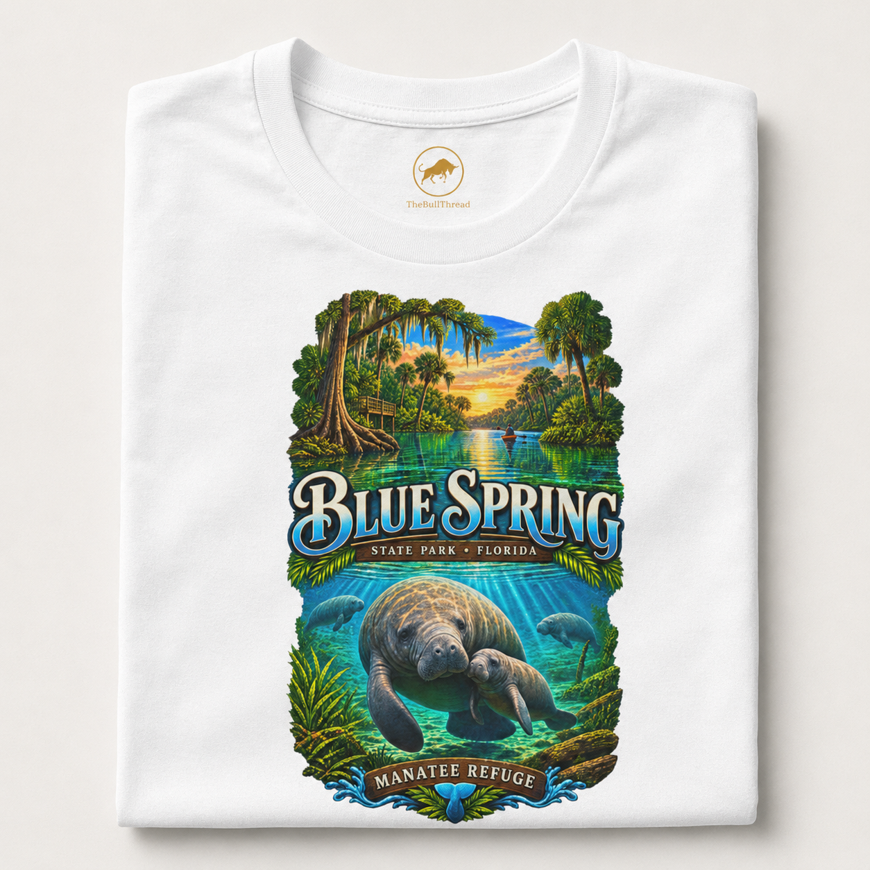 Blue Spring State Park Manatee T-Shirt, Heavyweight Retro Florida Springs Graphic.