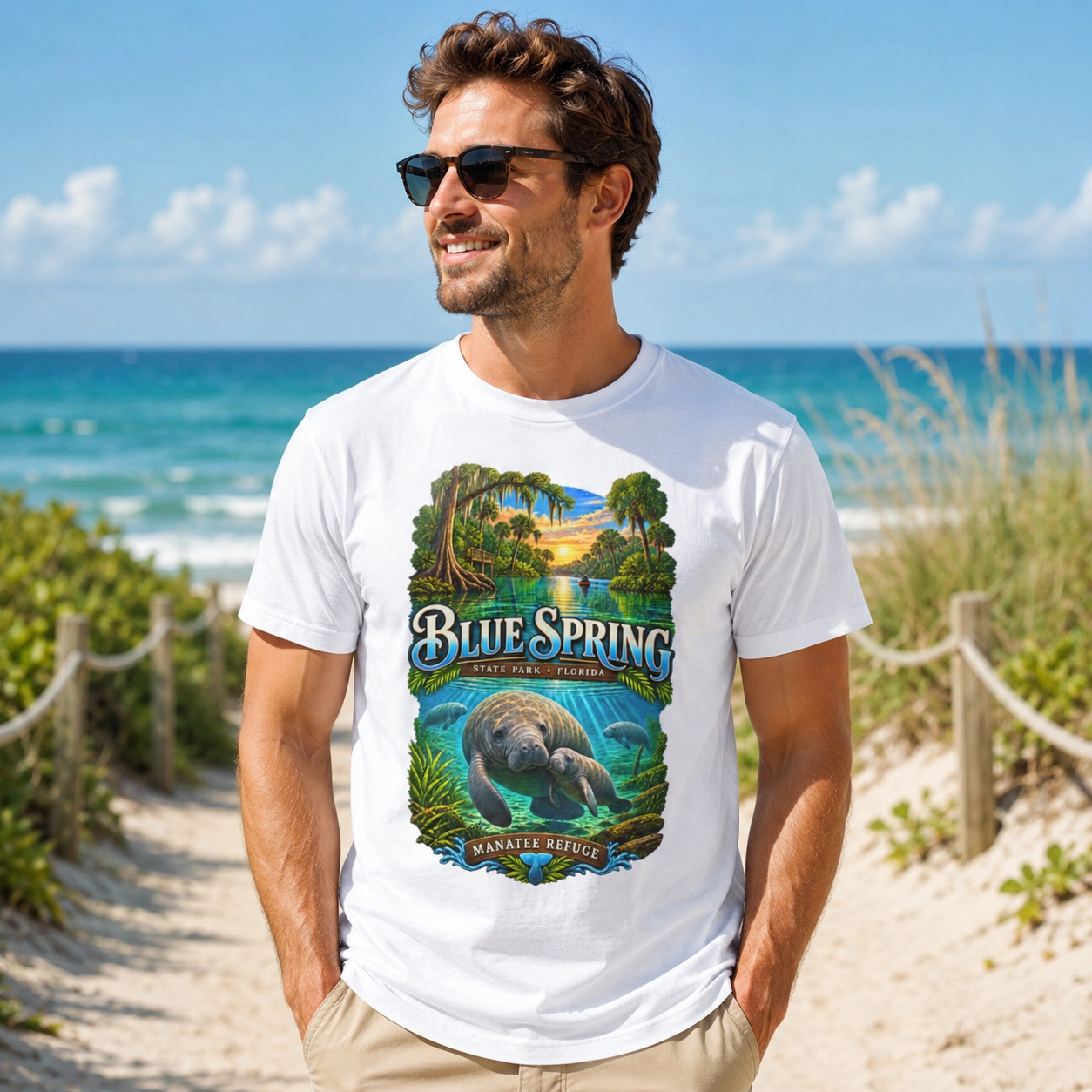 Blue Spring State Park Manatee T-Shirt, Heavyweight Retro Florida Springs Graphic.
