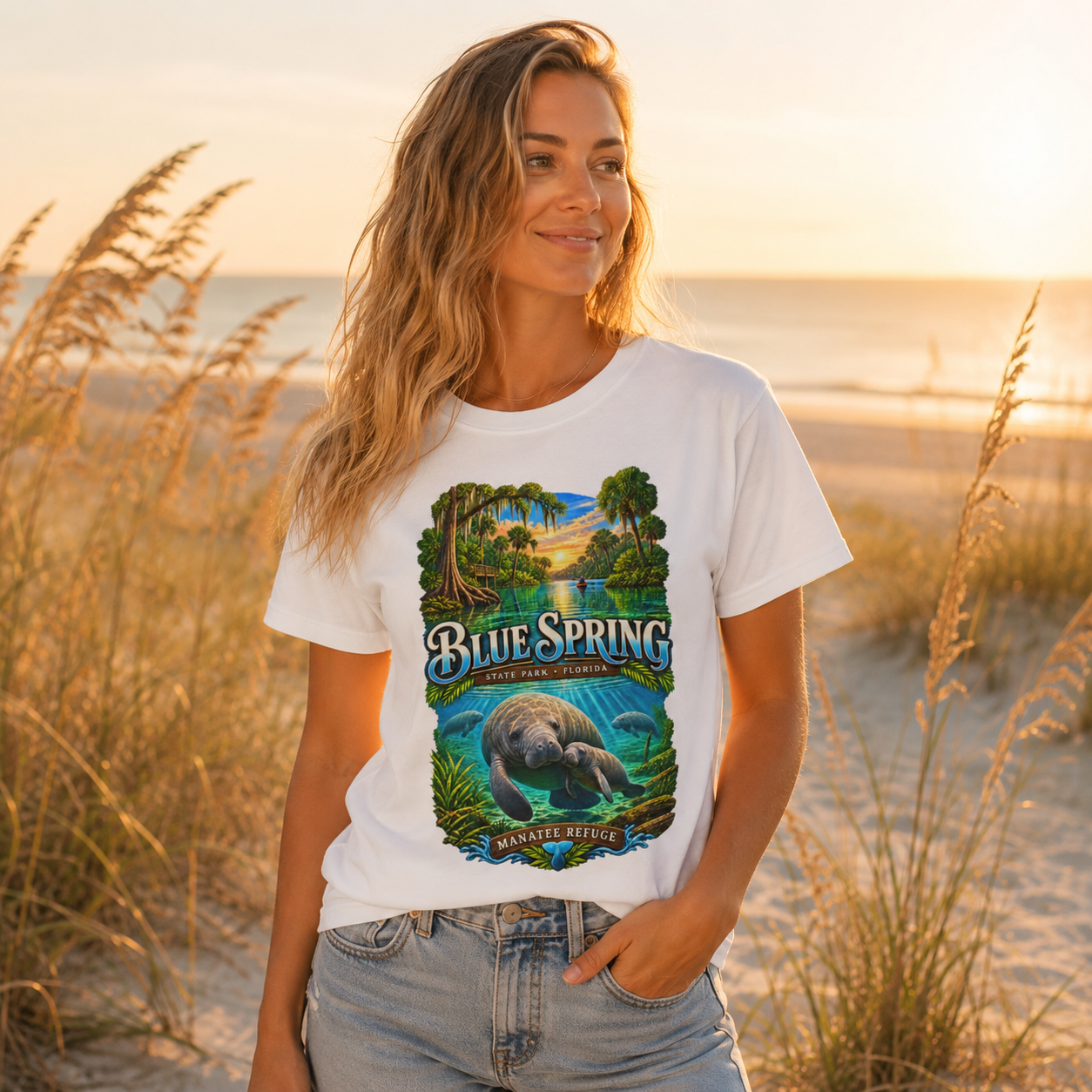 Blue Spring State Park Manatee T-Shirt, Heavyweight Retro Florida Springs Graphic.