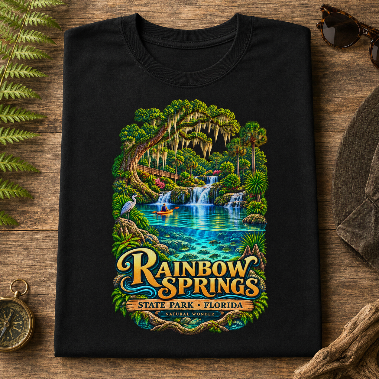 Rainbow Springs State Park Shirt, Florida Waterfall Nature Tee, Retro Kayaking Souvenir.