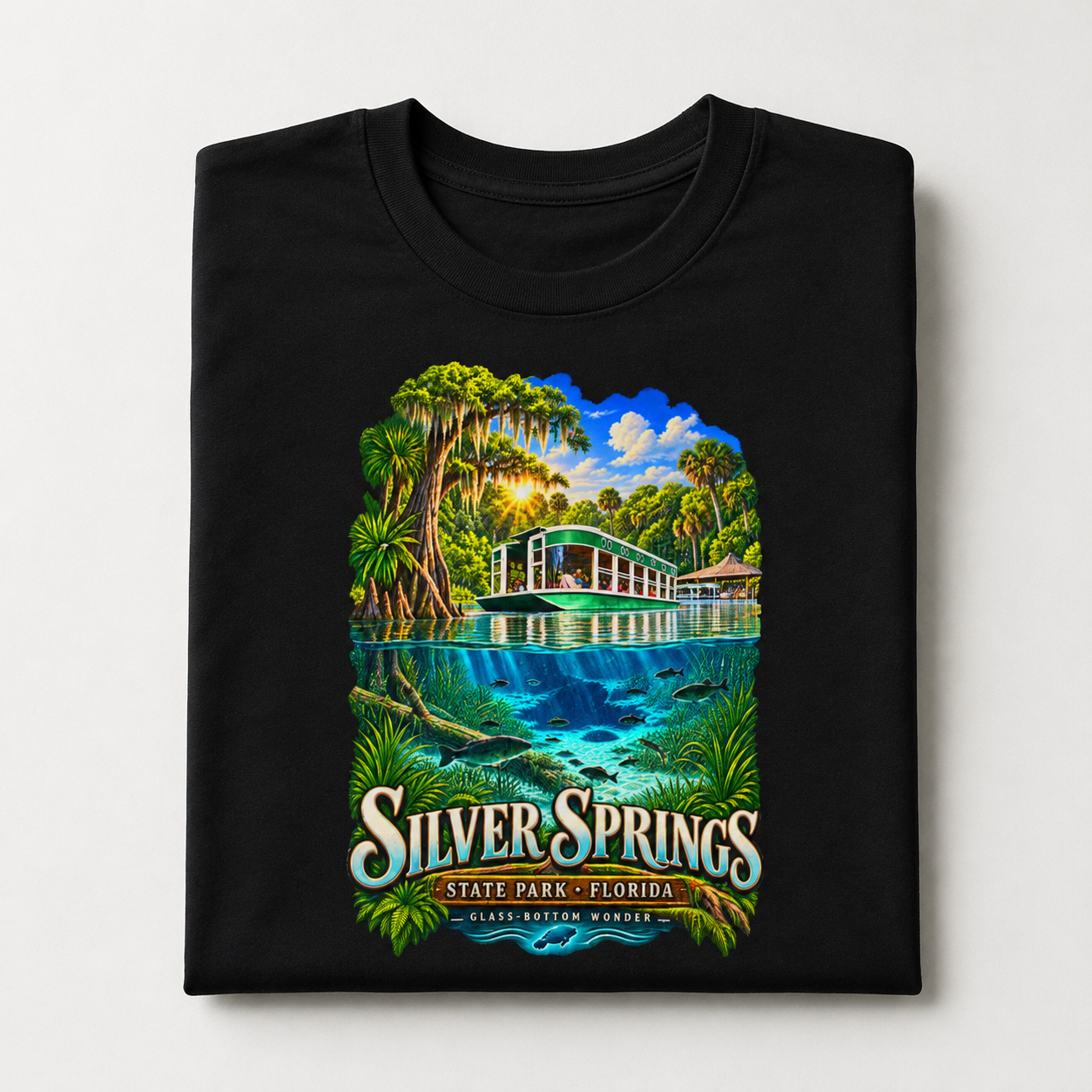 Silver Springs State Park Shirt, Vintage Florida Glass-Bottom Boat Graphic Tee.