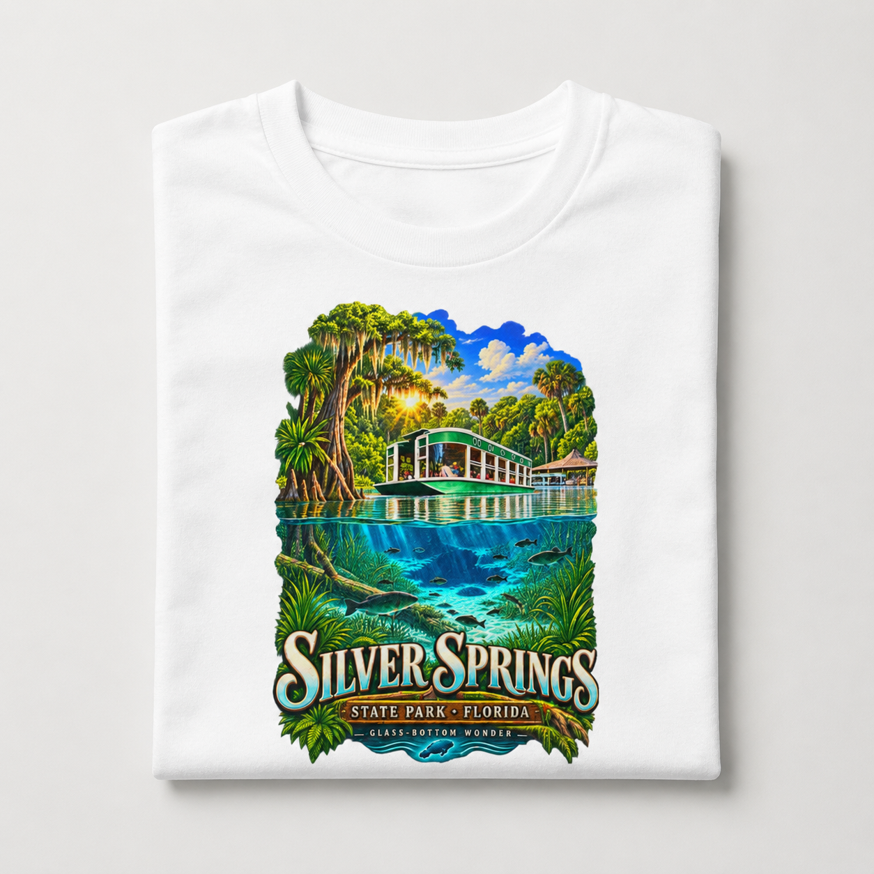 Silver Springs State Park Shirt, Vintage Florida Glass-Bottom Boat Graphic Tee.