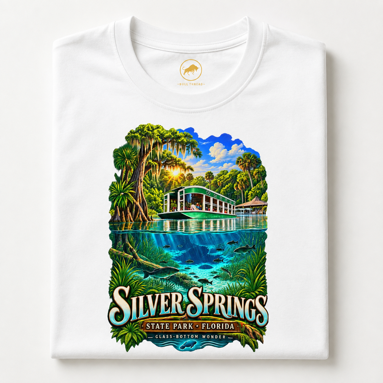 Silver Springs State Park Shirt, Vintage Florida Glass-Bottom Boat Graphic Tee.