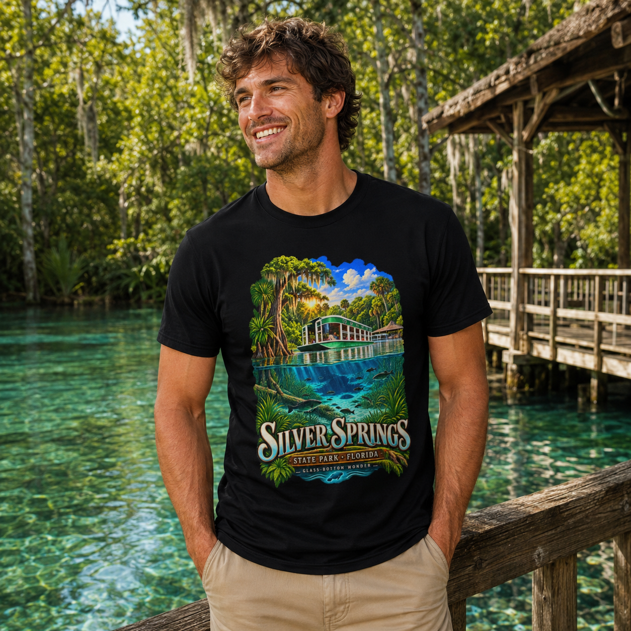 Silver Springs State Park Shirt, Vintage Florida Glass-Bottom Boat Graphic Tee.