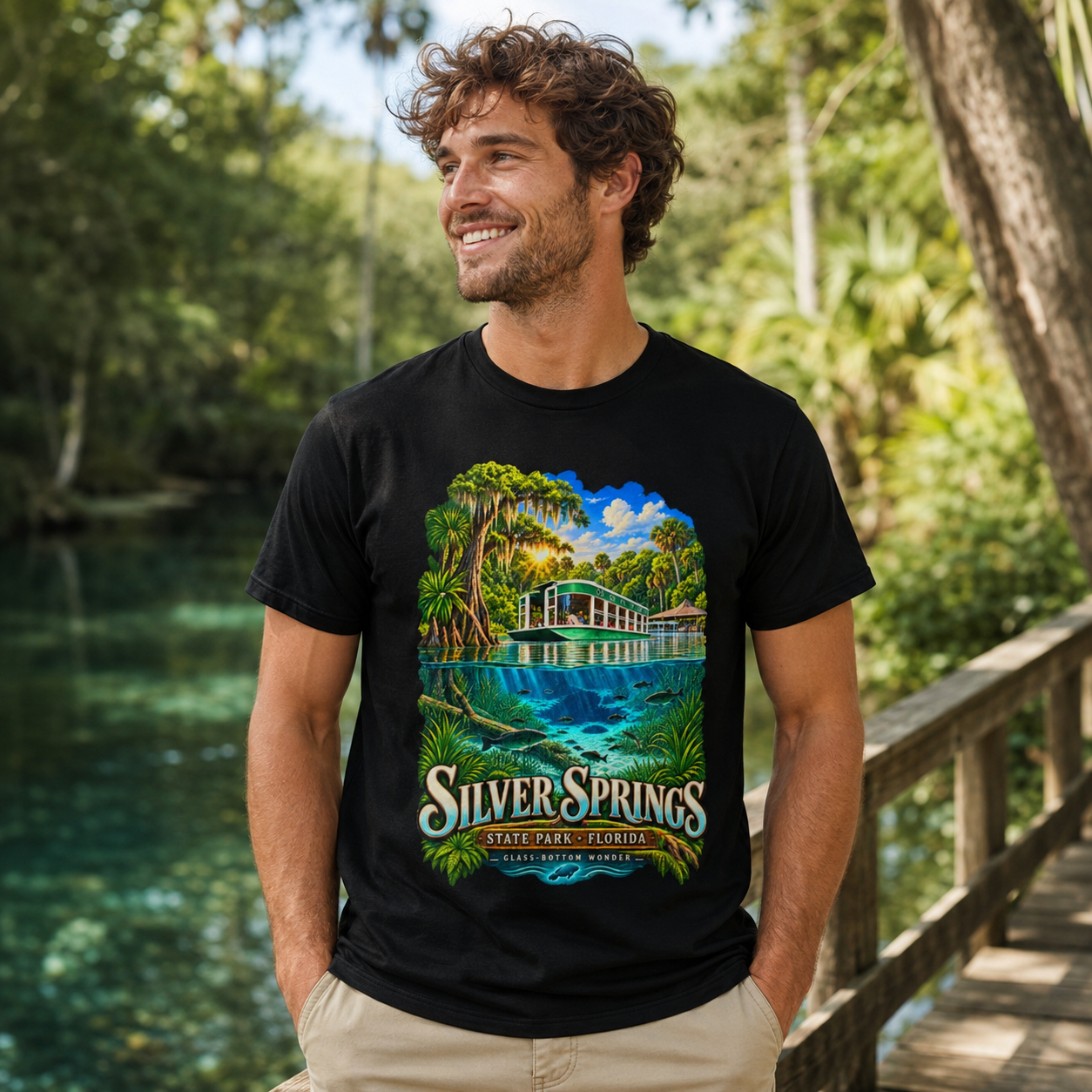 Silver Springs State Park Shirt, Vintage Florida Glass-Bottom Boat Graphic Tee.