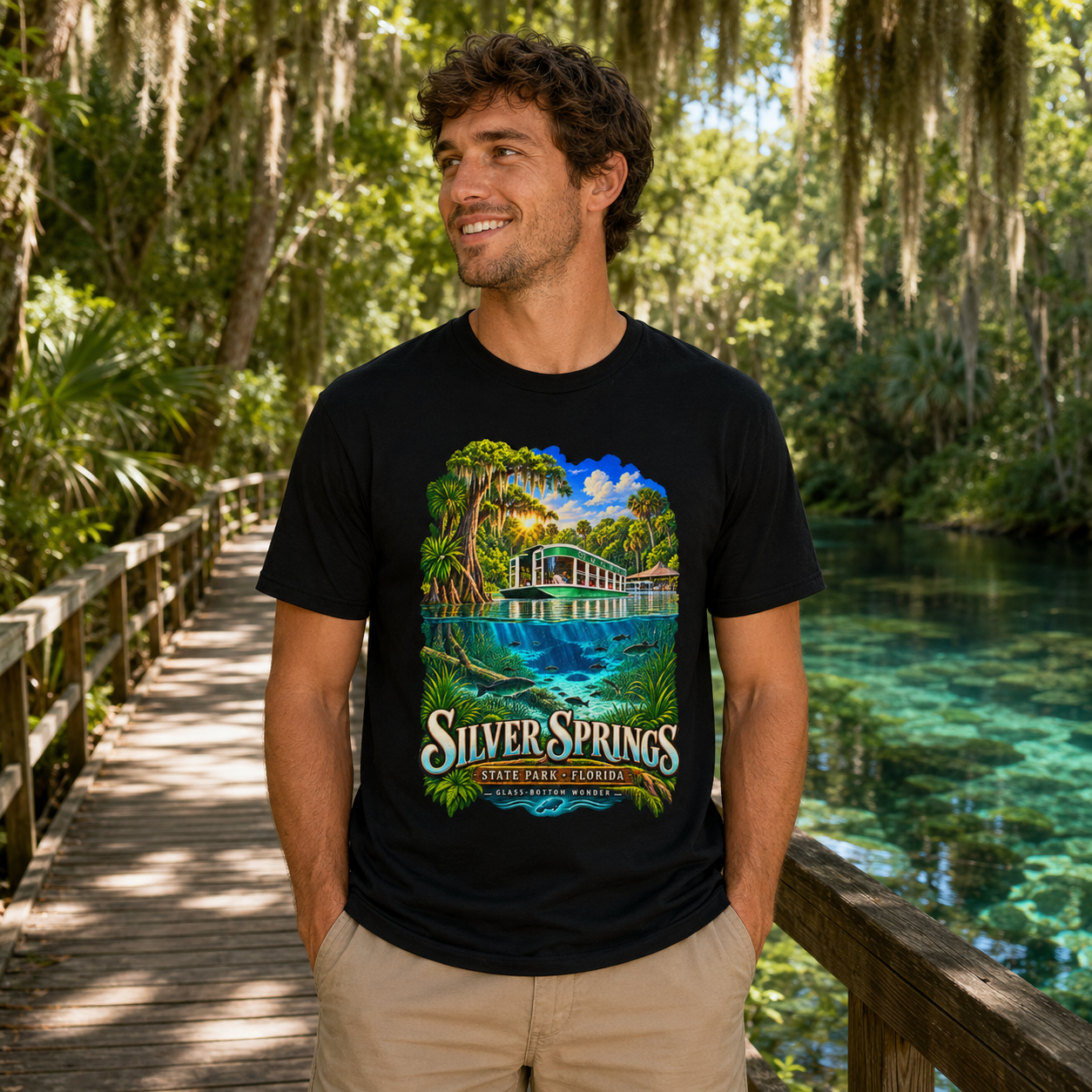 Silver Springs State Park Shirt, Vintage Florida Glass-Bottom Boat Graphic Tee.
