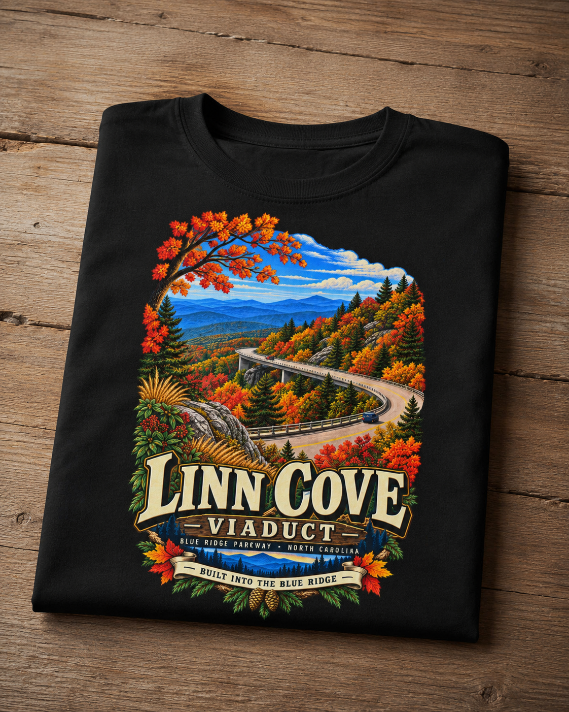 Linn Cove Viaduct T-Shirt, Blue Ridge Parkway North Carolina Mountain Graphic Tee.
