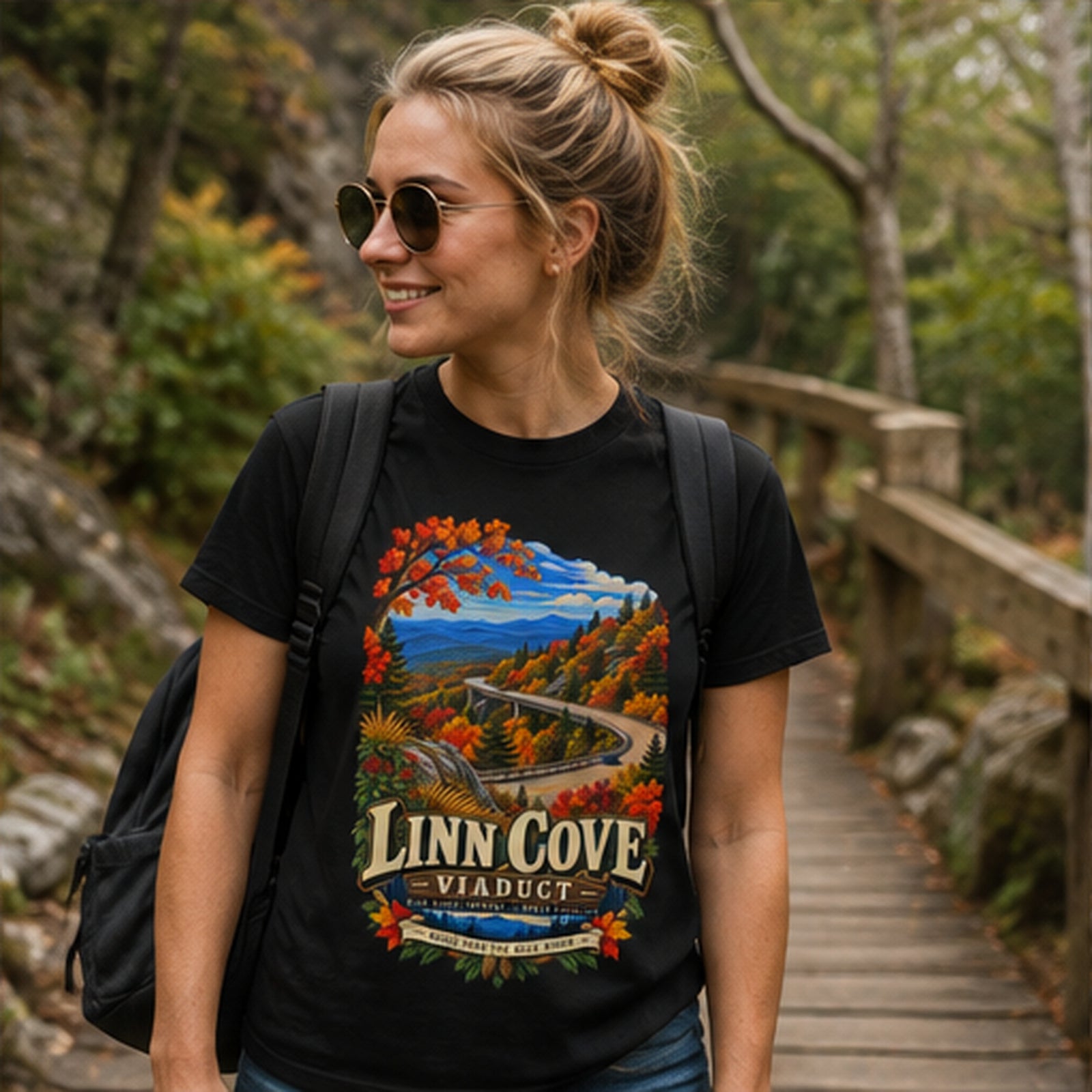 Linn Cove Viaduct T-Shirt, Blue Ridge Parkway North Carolina Mountain Graphic Tee.