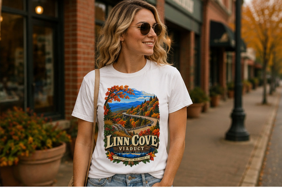 Linn Cove Viaduct T-Shirt, Blue Ridge Parkway North Carolina Mountain Graphic Tee.
