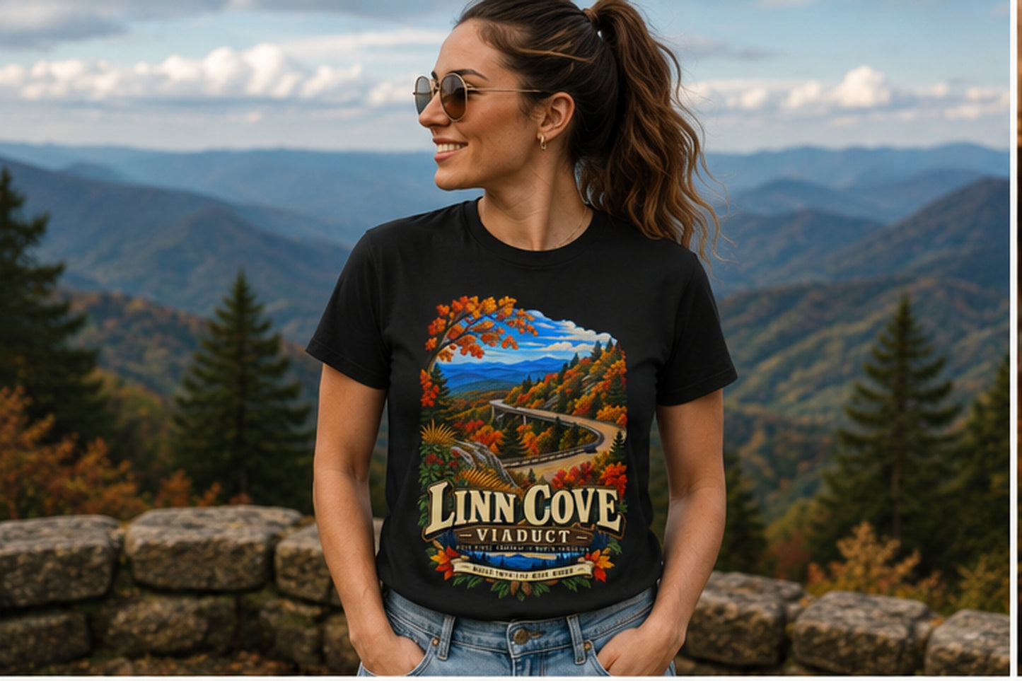 Linn Cove Viaduct T-Shirt, Blue Ridge Parkway North Carolina Mountain Graphic Tee.