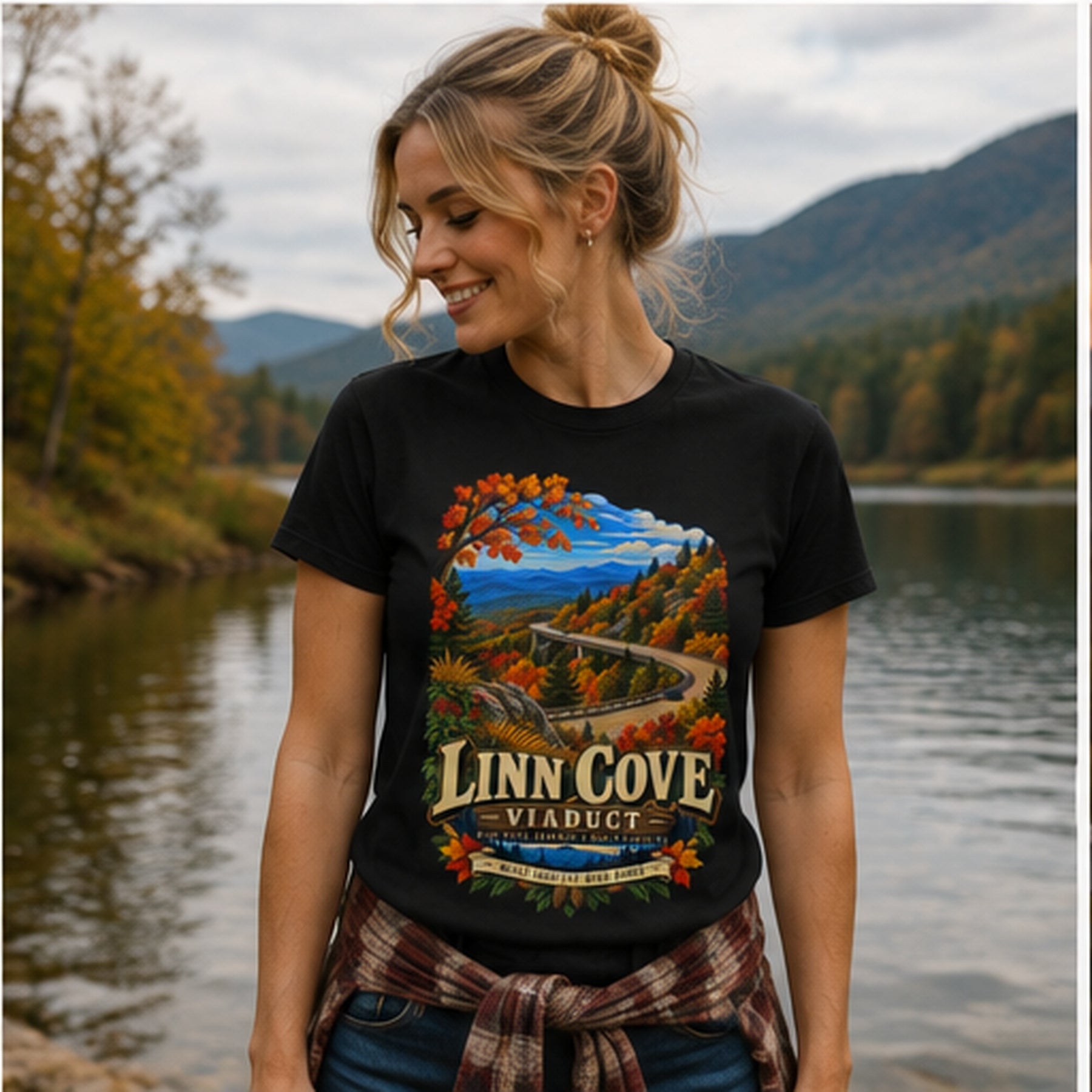 Linn Cove Viaduct T-Shirt, Blue Ridge Parkway North Carolina Mountain Graphic Tee.