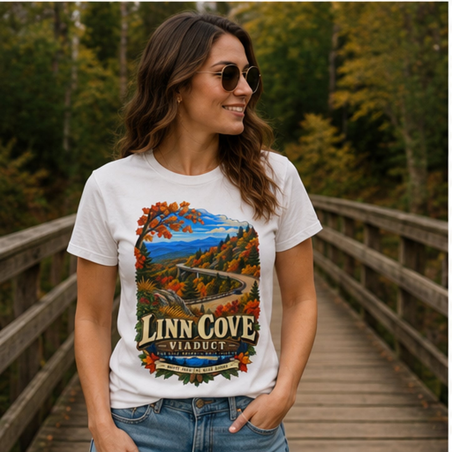 Linn Cove Viaduct T-Shirt, Blue Ridge Parkway North Carolina Mountain Graphic Tee.