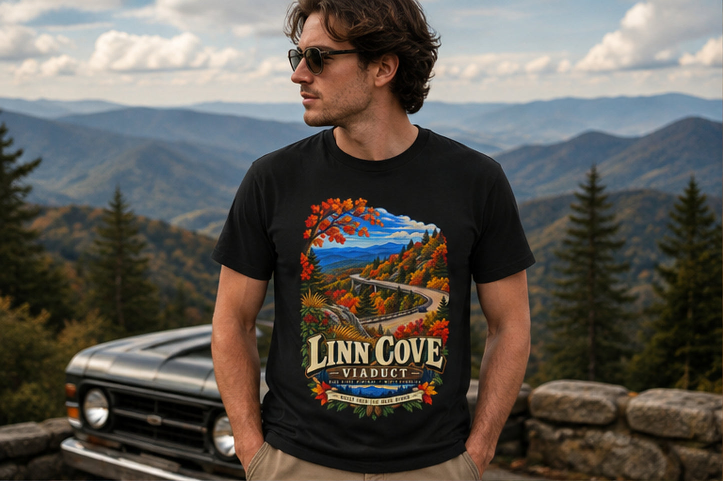 Linn Cove Viaduct T-Shirt, Blue Ridge Parkway North Carolina Mountain Graphic Tee.