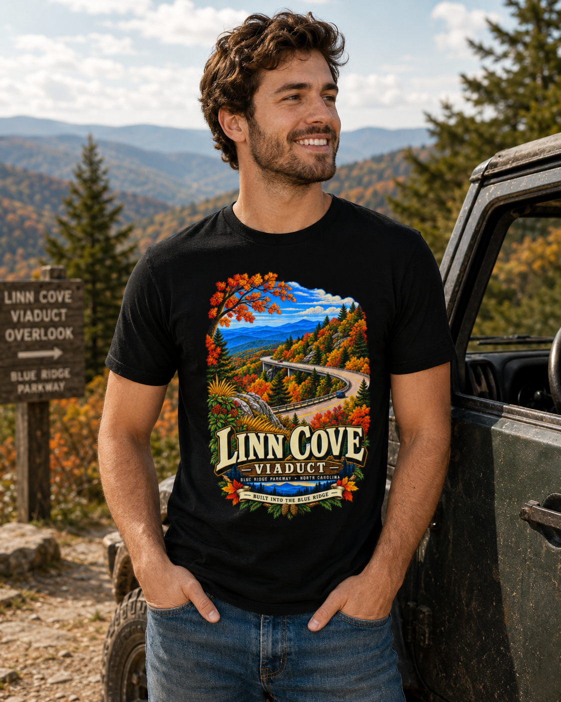 Linn Cove Viaduct T-Shirt, Blue Ridge Parkway North Carolina Mountain Graphic Tee.